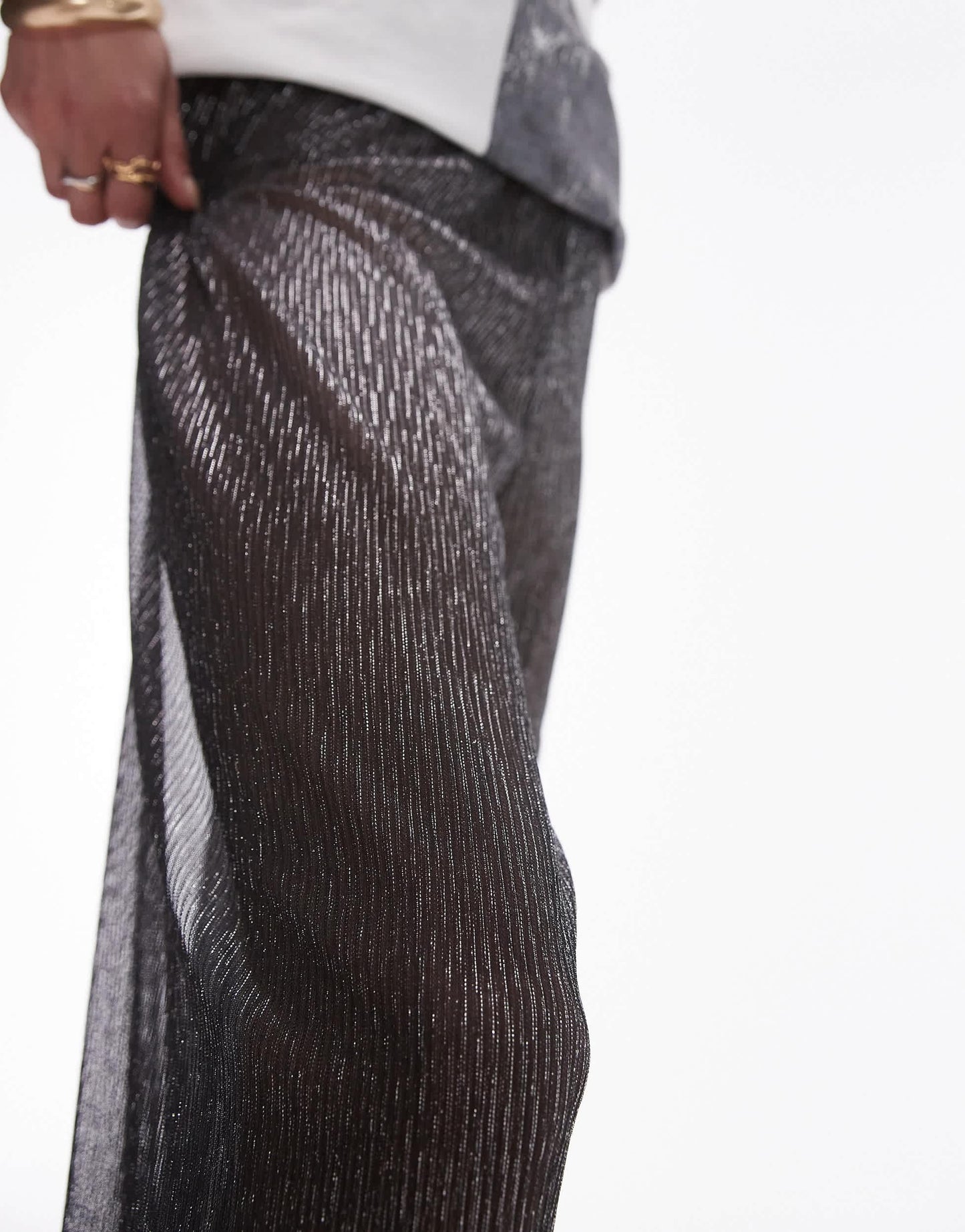 Topshop wide leg sheer metallic trousers in black