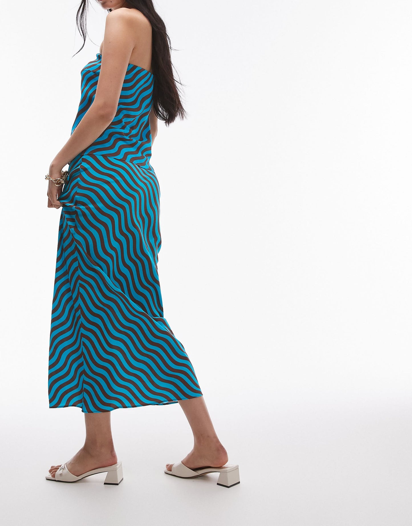 Topshop co-ord wiggle stripe maxi skirt in turquoise and brown