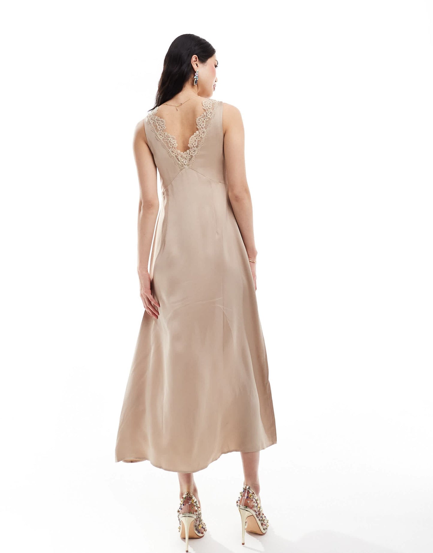 & Other Stories midaxi slip dress with lace trim detail in light beige