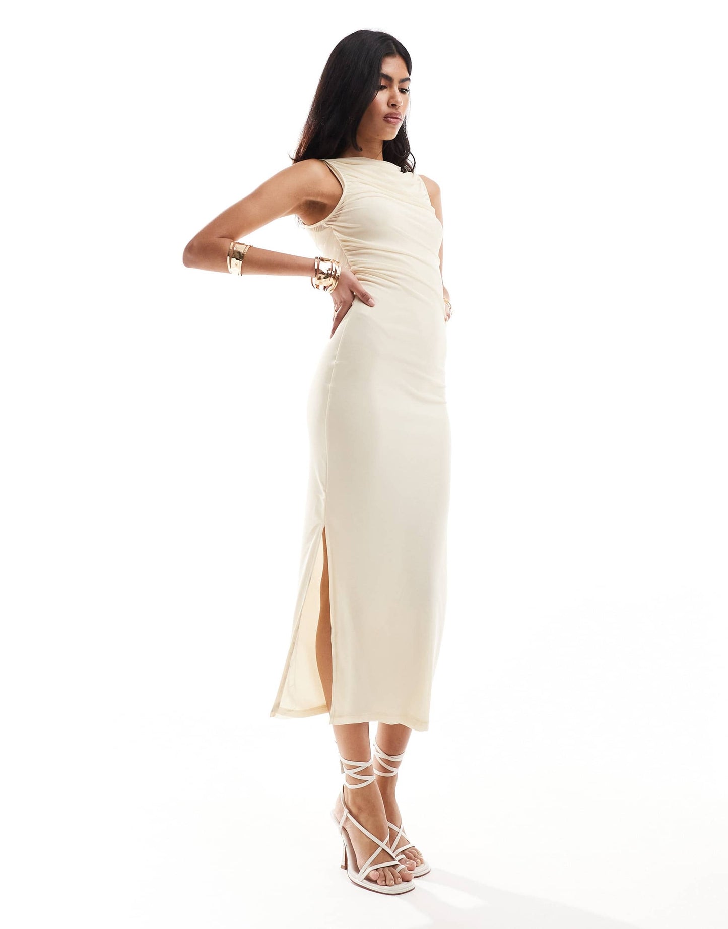 JJXX mesh sleeveless maxi dress in buttermilk