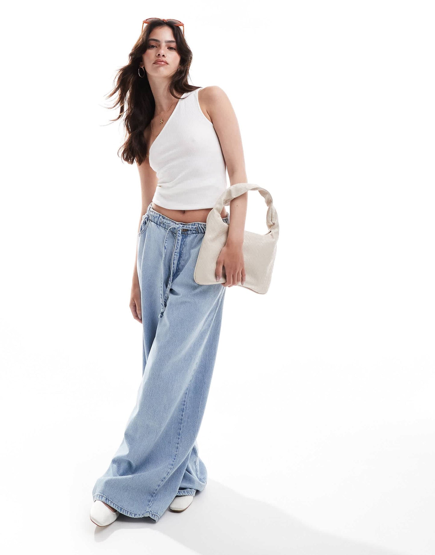 Pieces one shoulder top in white