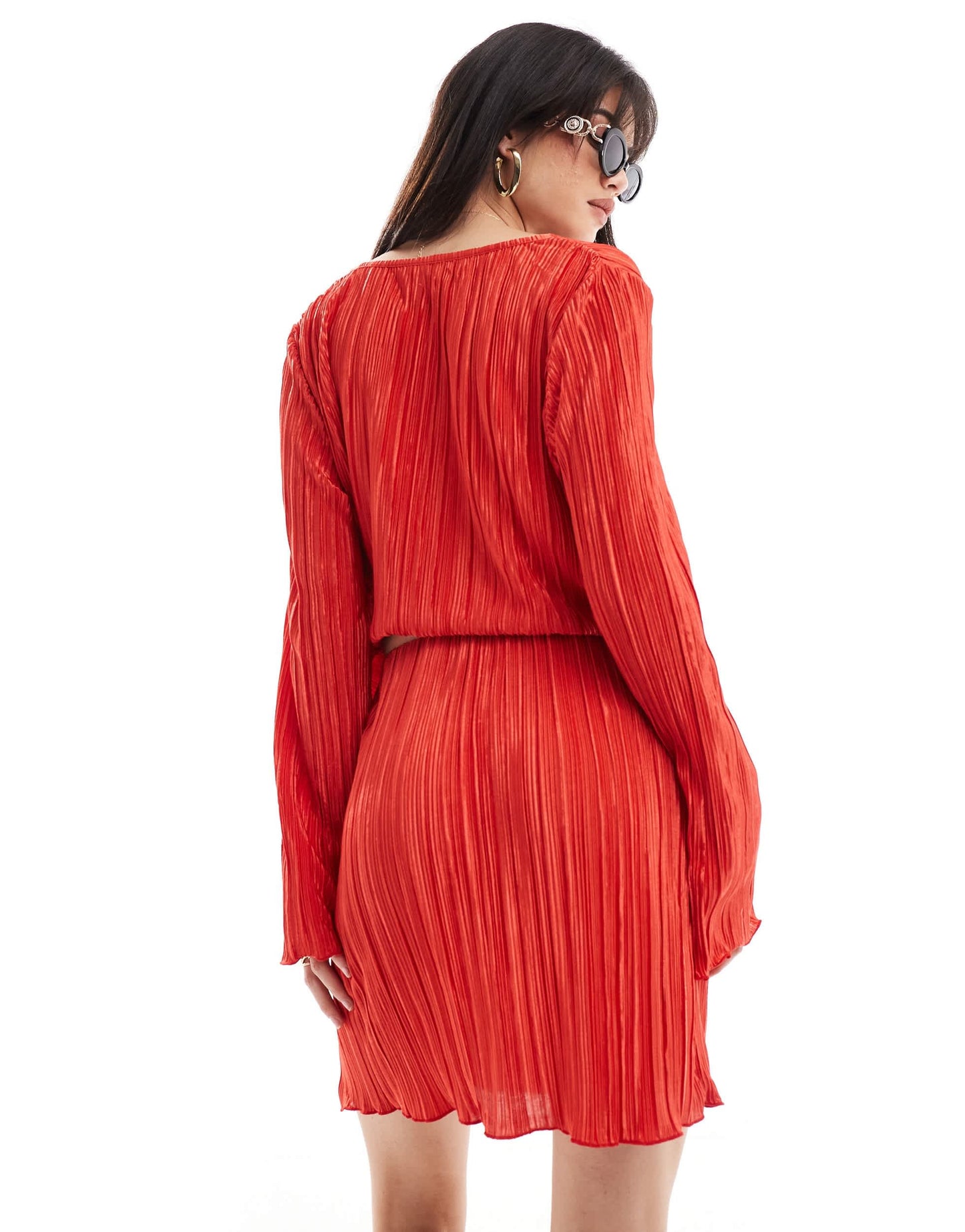 Pieces plisse mini skirt co-ord in radiant red