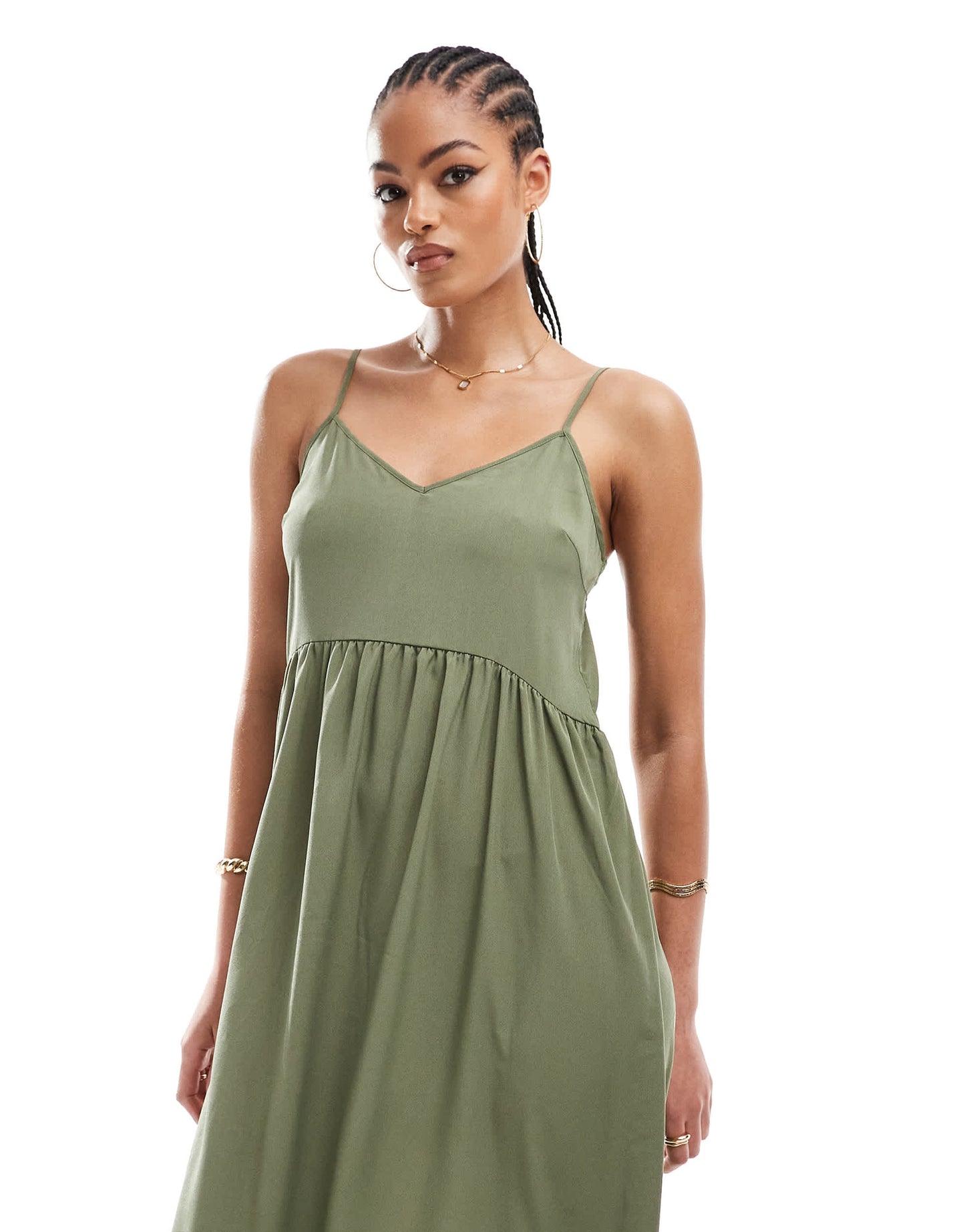 Pieces Tall frill bottom maxi dress in khaki