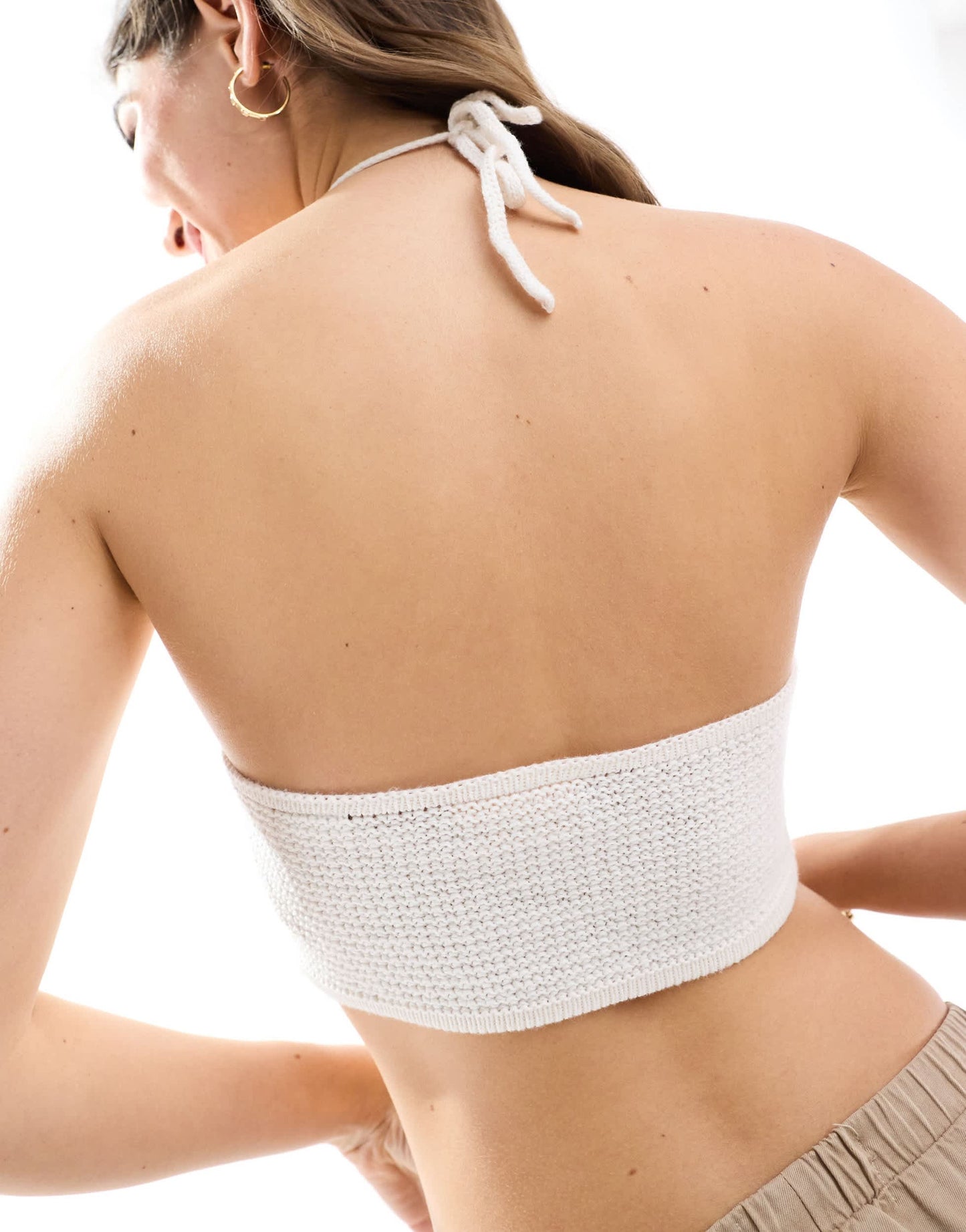 JJXX crochet halterneck top in beige