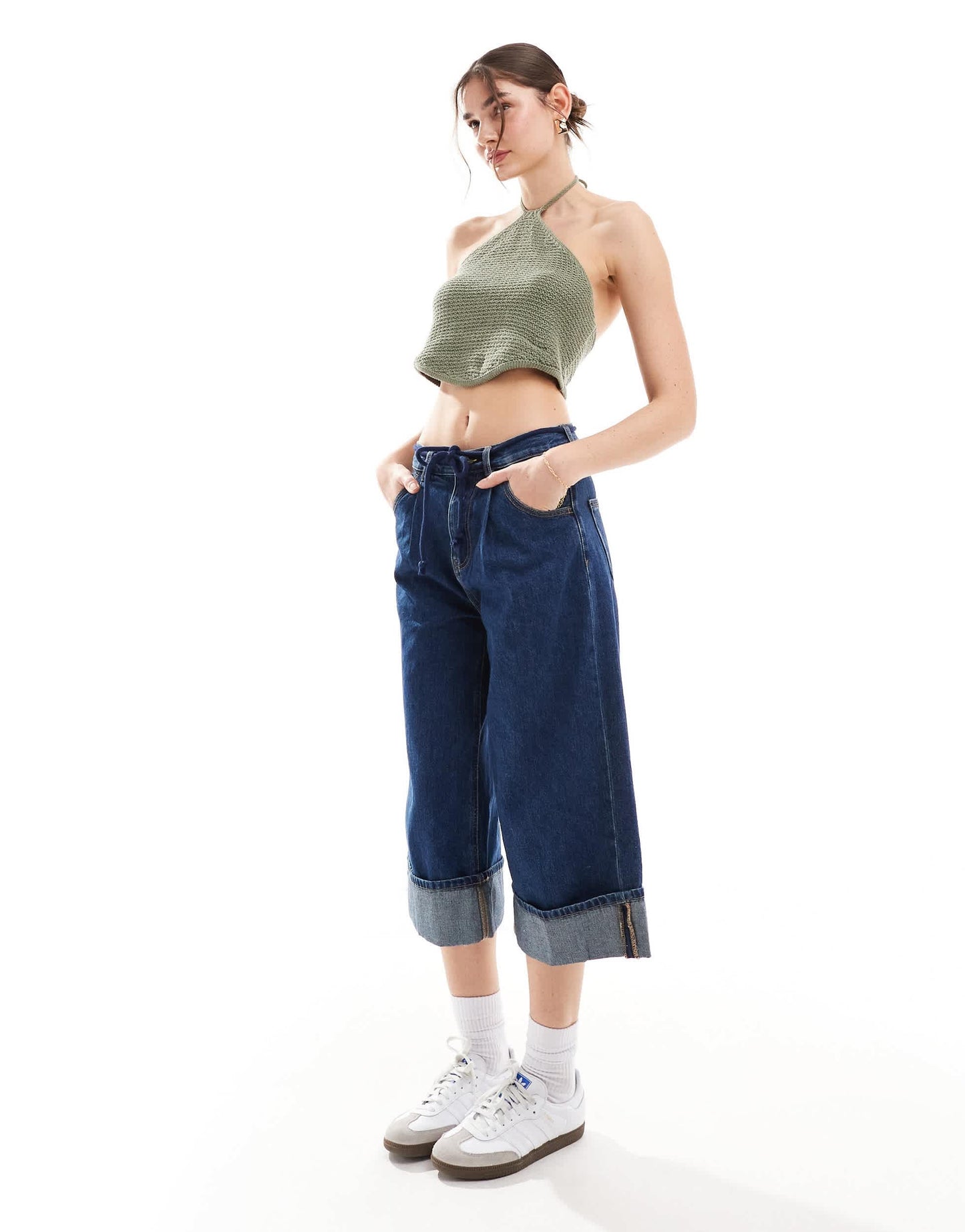 JJXX crochet halterneck top in khaki