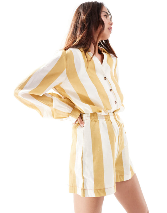 Never Fully Dressed striped shorts co-ord in neutral stripe