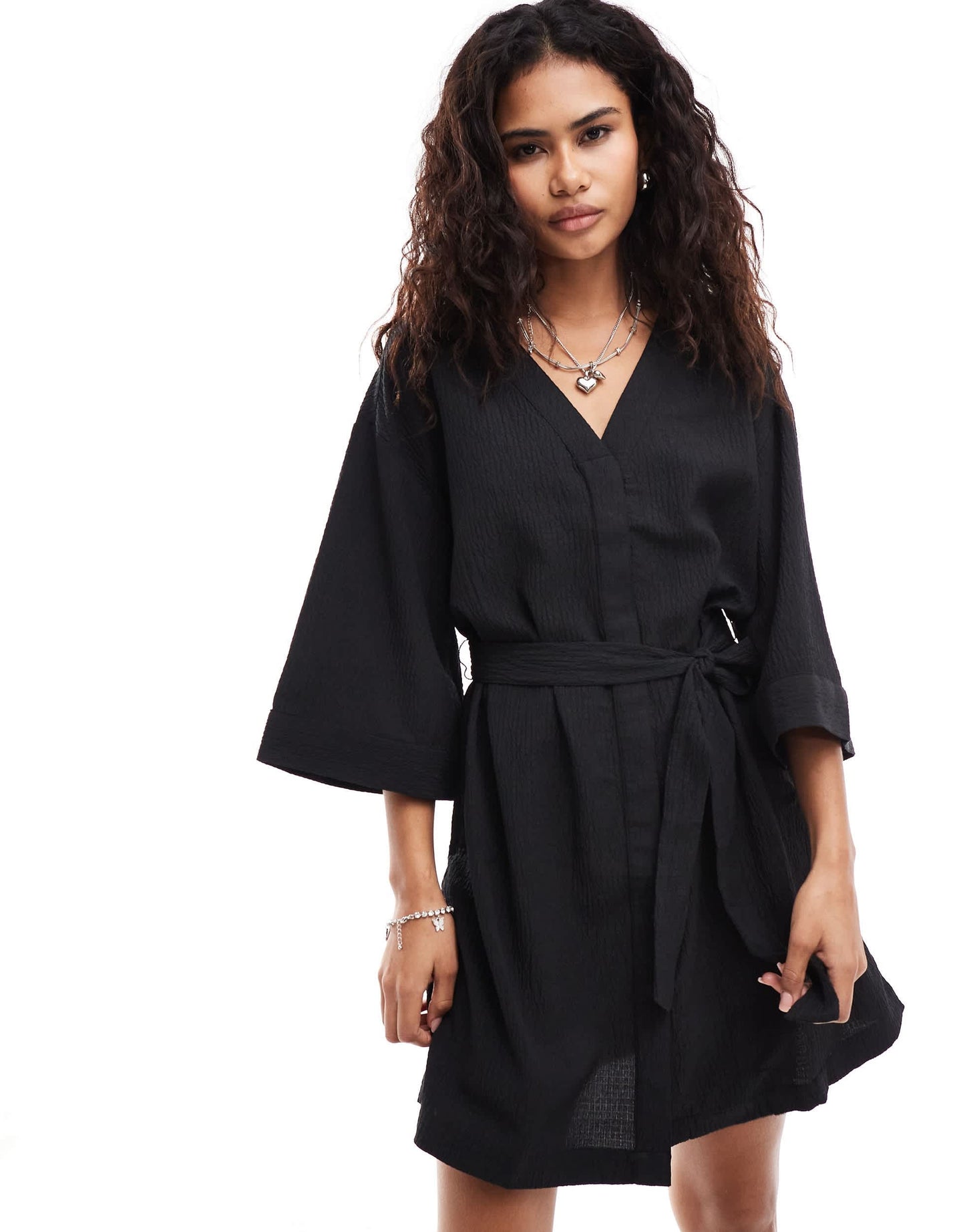 Monki belted wrap mini dress in black