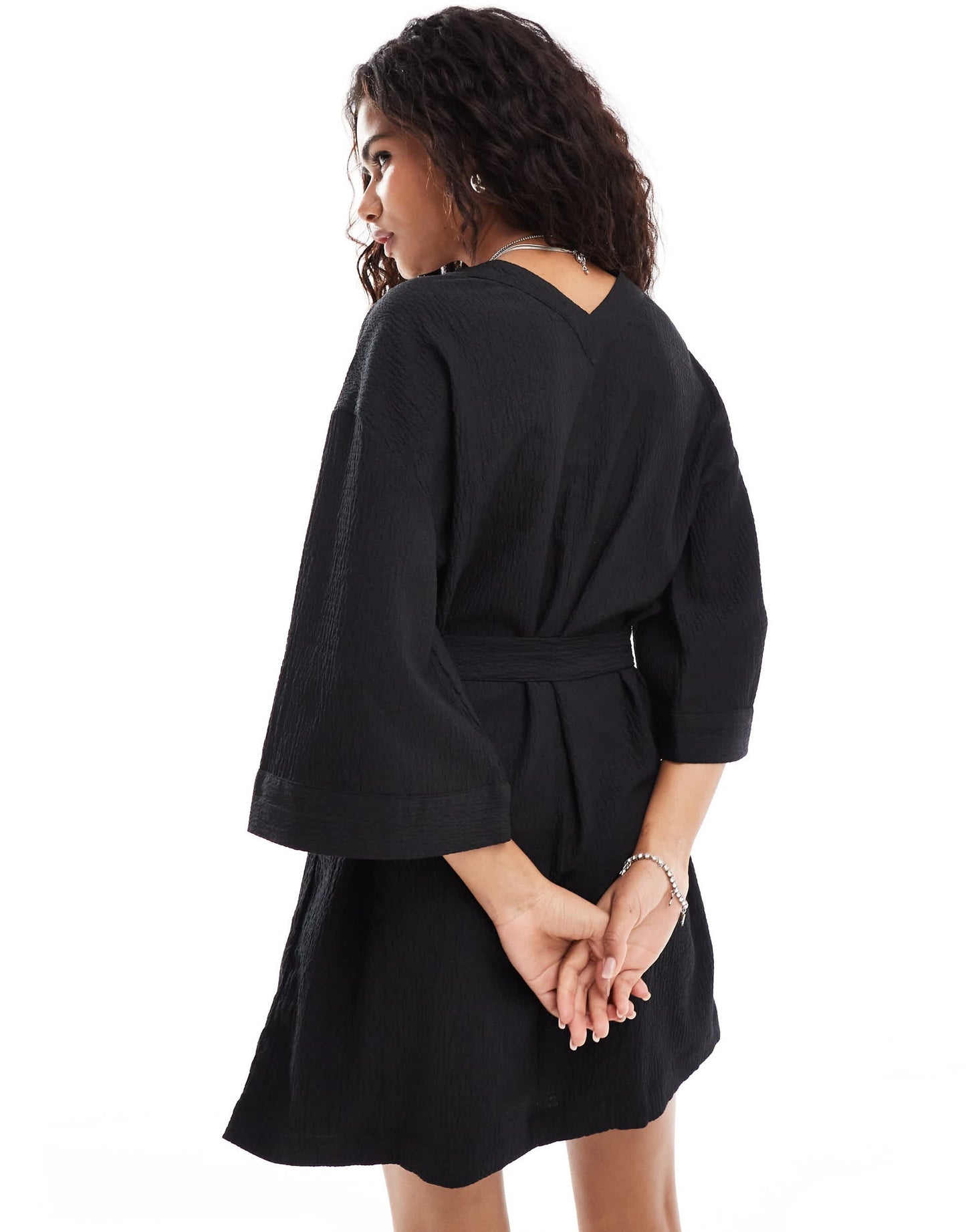 Monki belted wrap mini dress in black