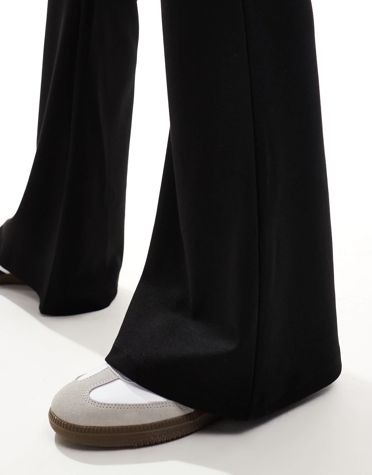 Monki jersey flare leg trousers in black