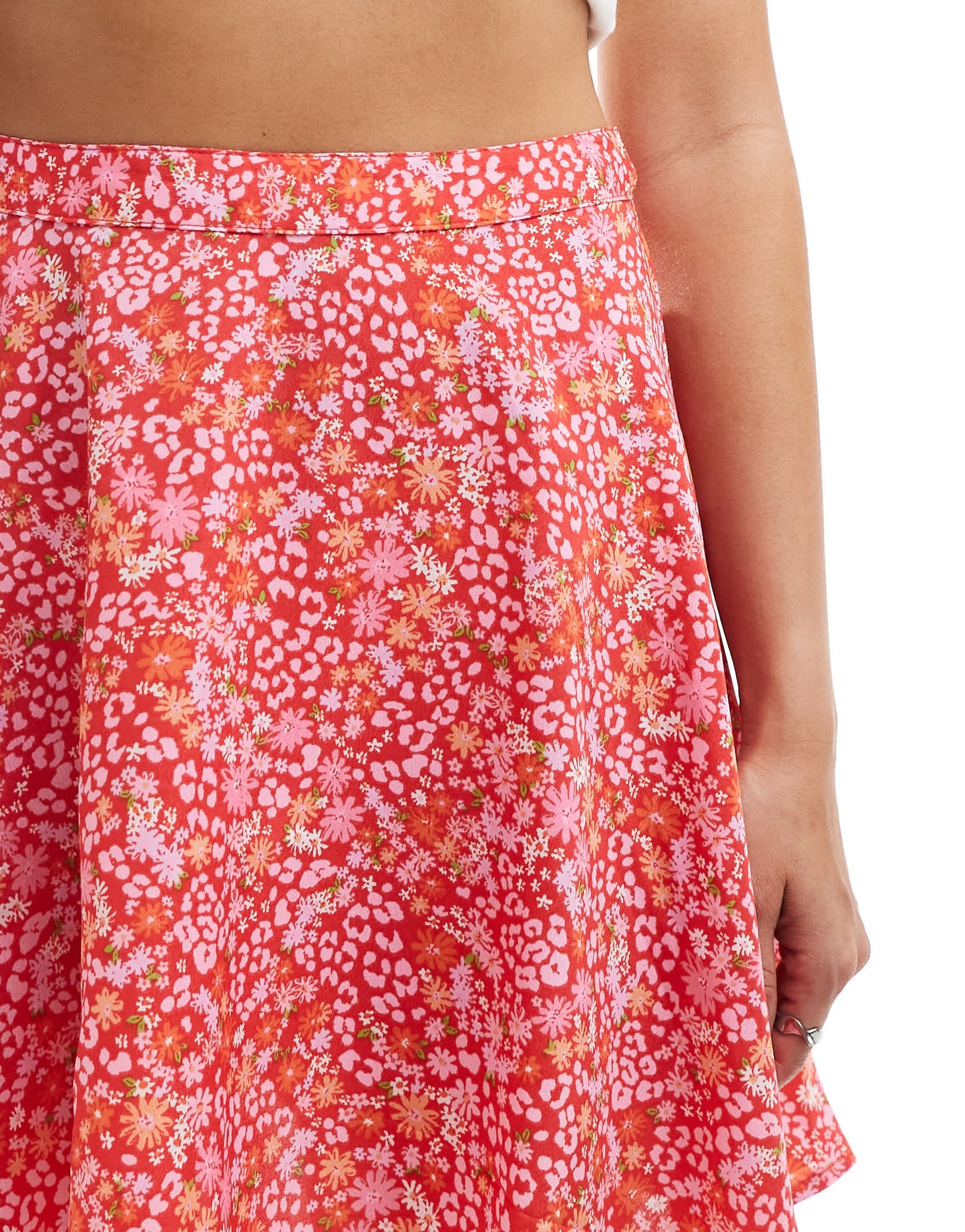 Wednesday's Girl floral leopard print flippy mini skirt in red