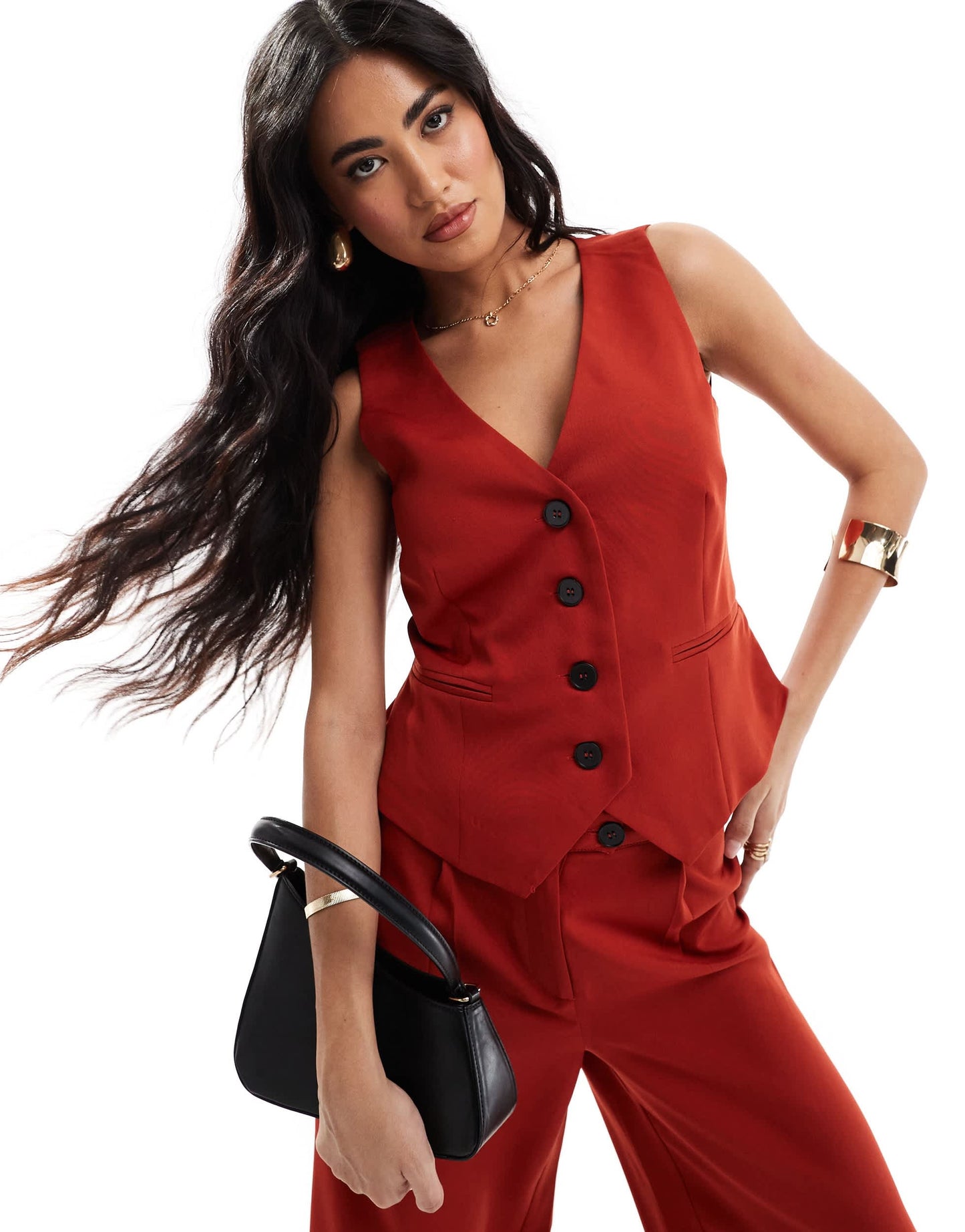 Kaiia exclusive tailored waistcoat co-ord in rust