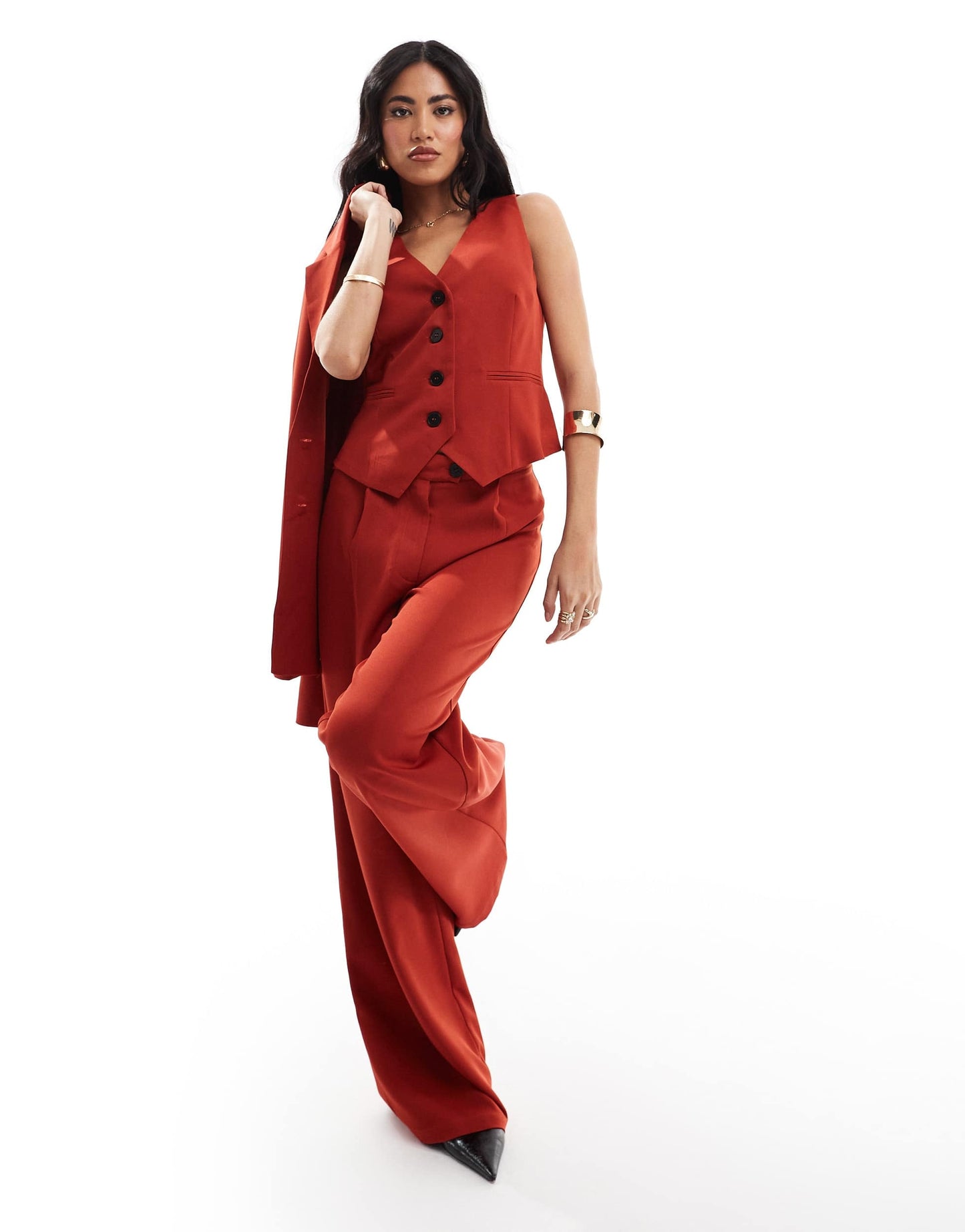 Kaiia exclusive tailored waistcoat co-ord in rust