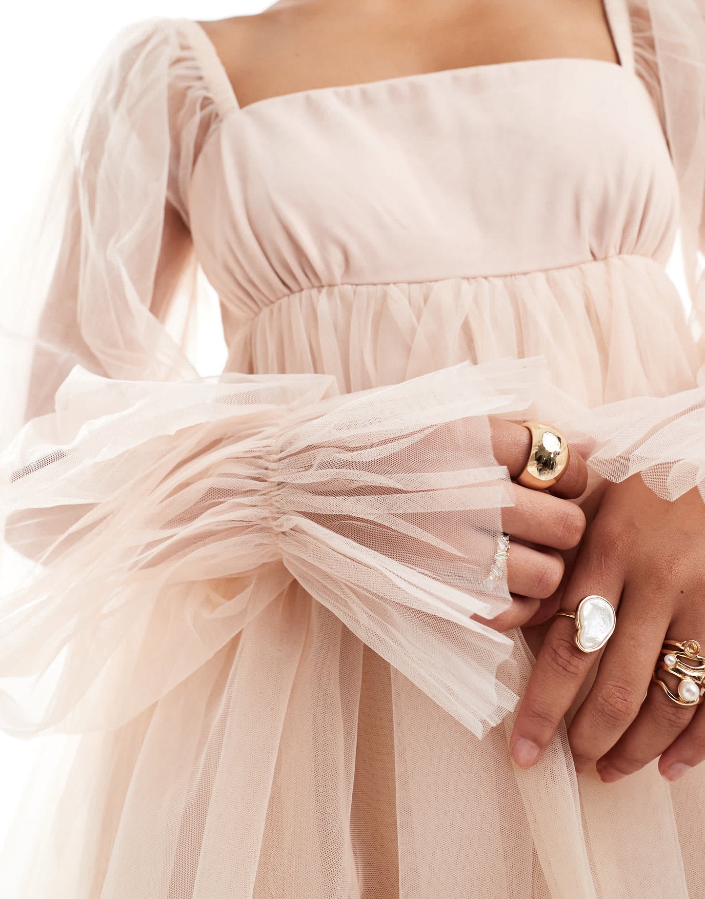 Lace & Beads organza mini dress in blush