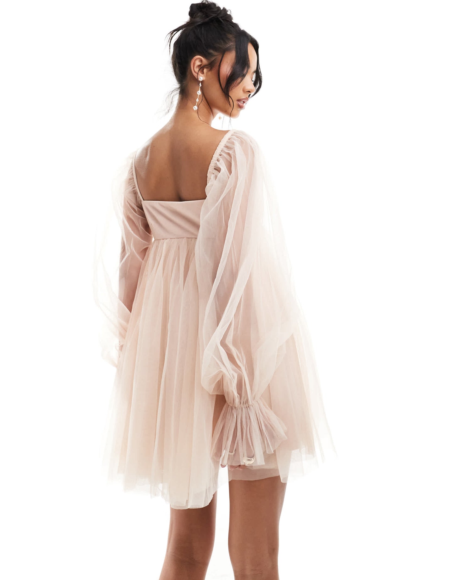 Lace & Beads organza mini dress in blush