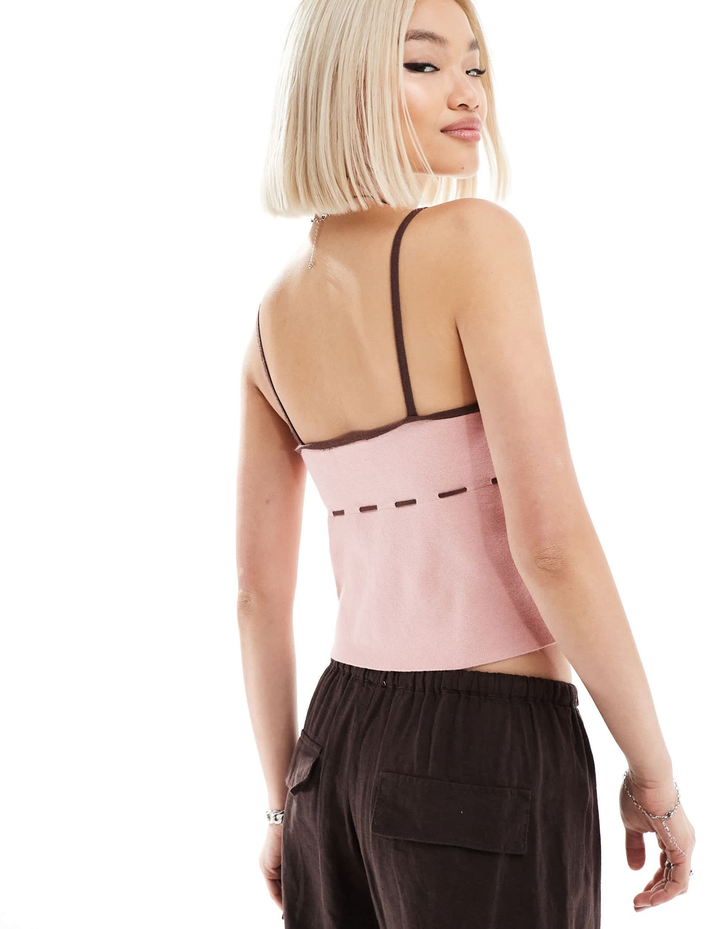 Daisy Street knitted contrast cami top in pink