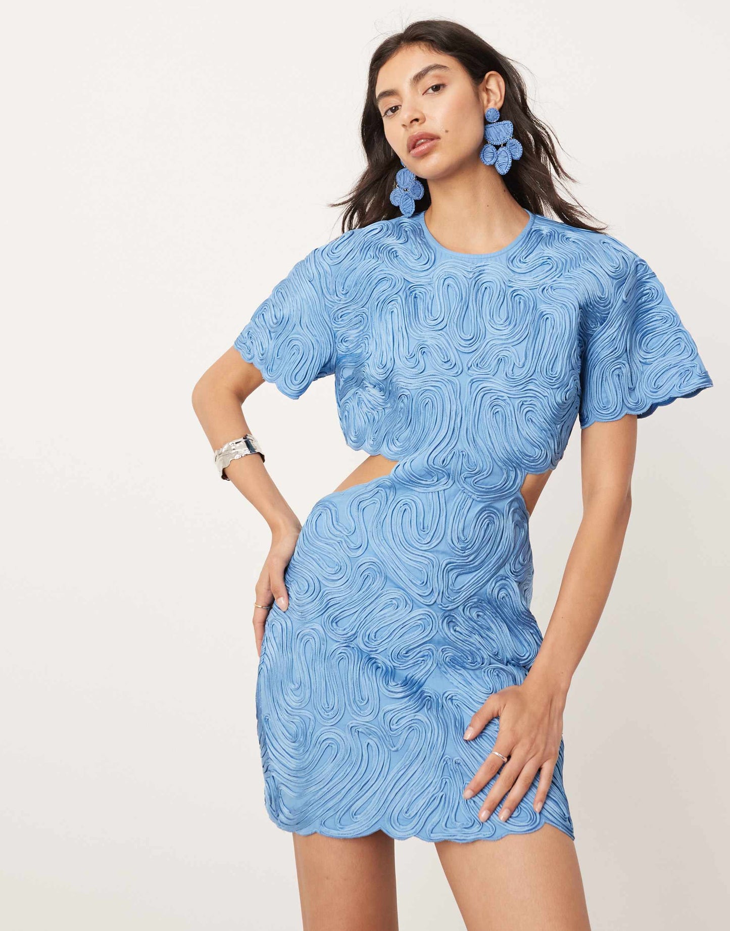 ASOS EDITION embroidered satin cornelli cut out mini dress in blue