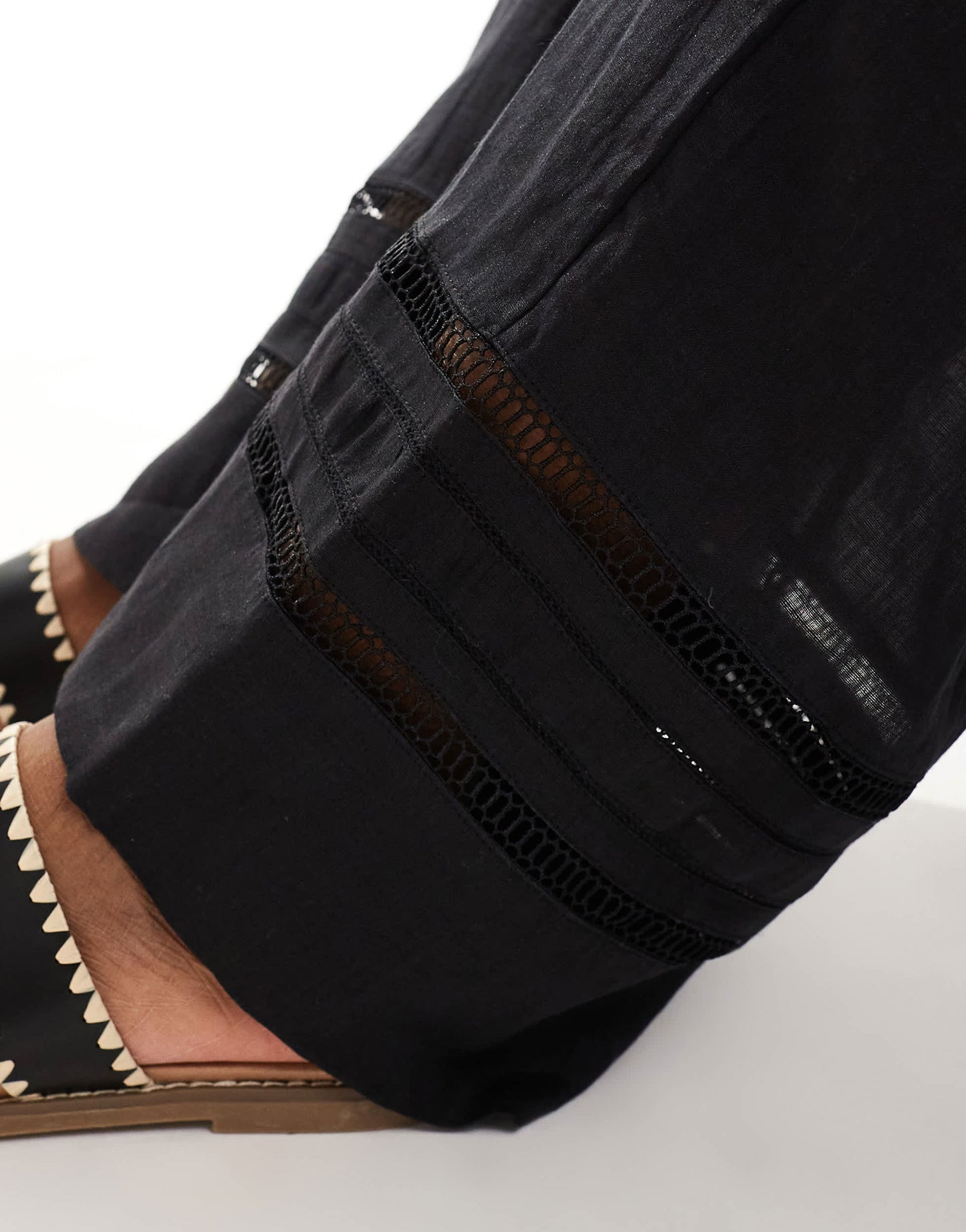 AllSaints Jade linen wide straight trousers in black