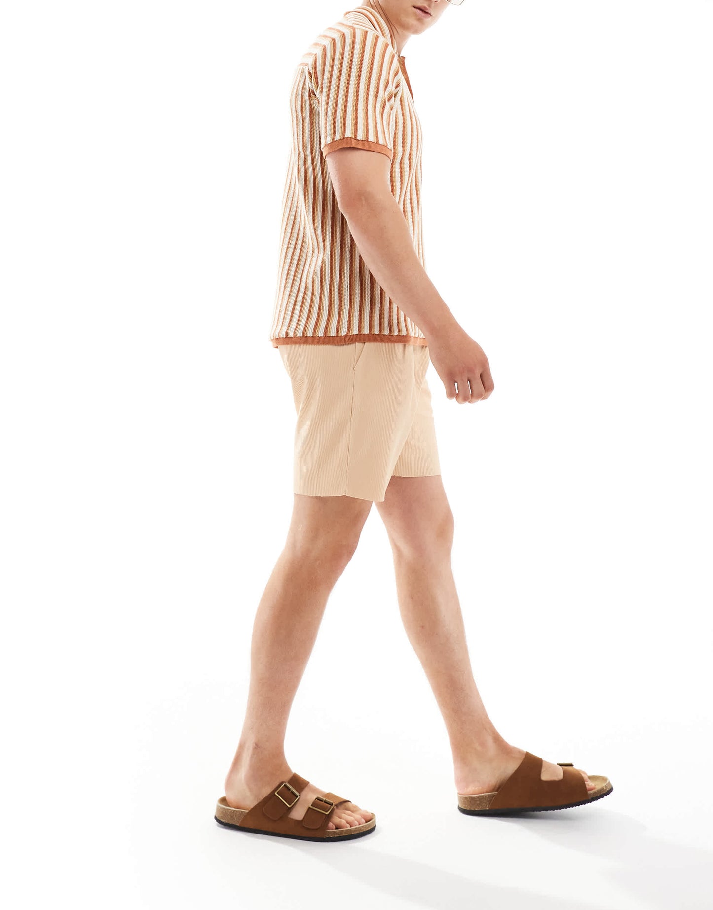 ONLY & SONS plisse pull on short in beige