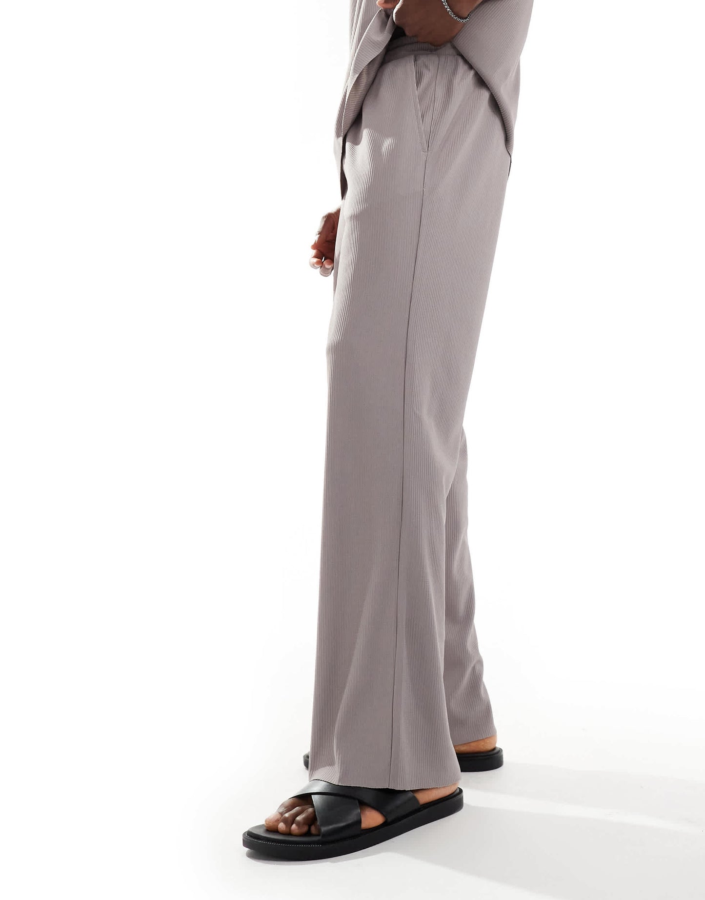 ONLY & SONS plisse loose fit pull on trouser co-ord in grey