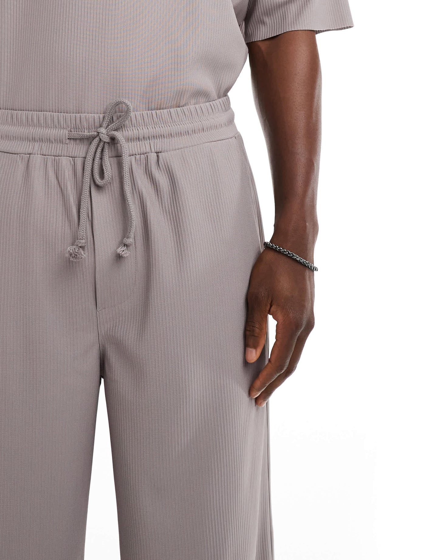 ONLY & SONS plisse loose fit pull on trouser co-ord in grey