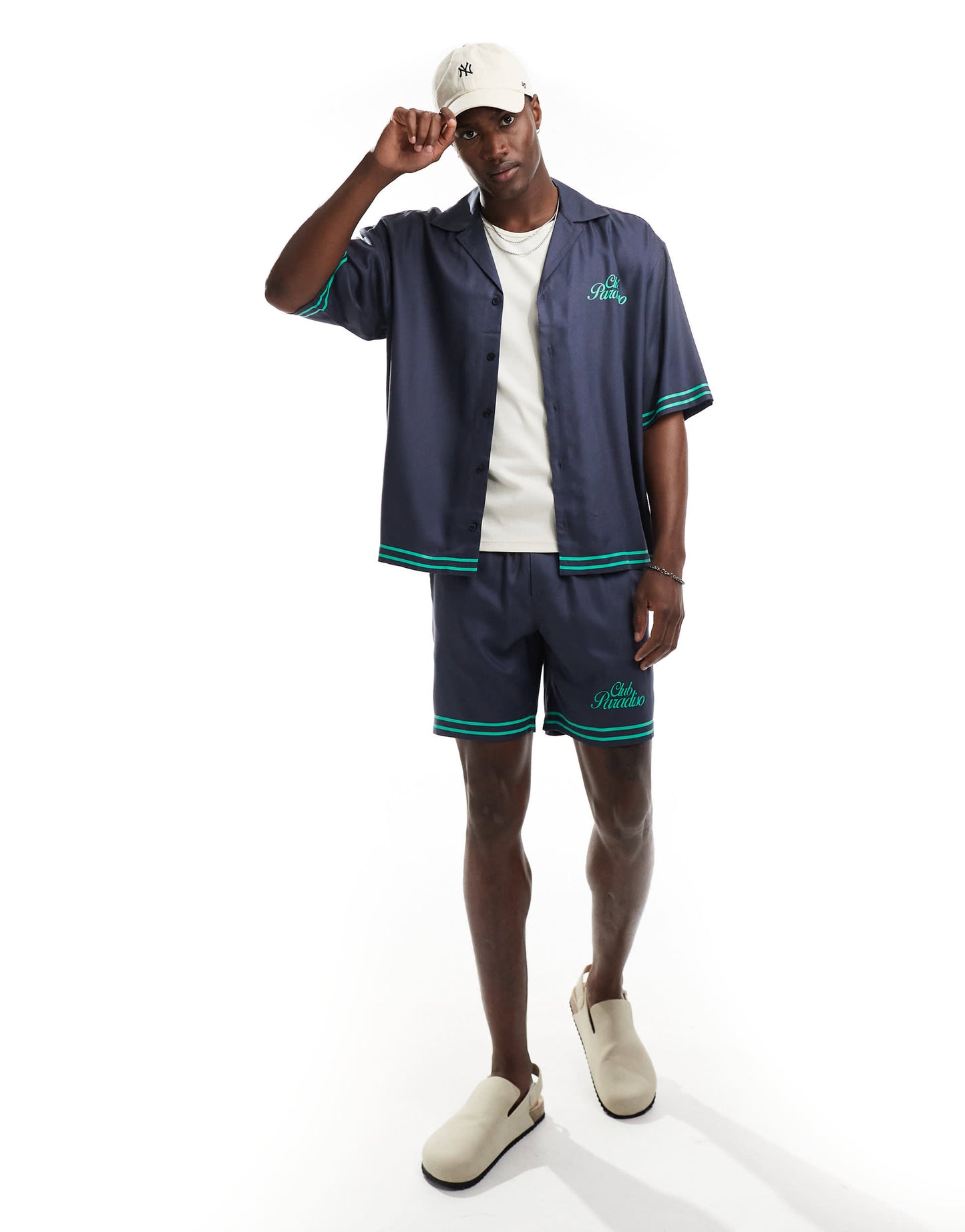 ONLY & SONS pull on printed short co-ord in navy