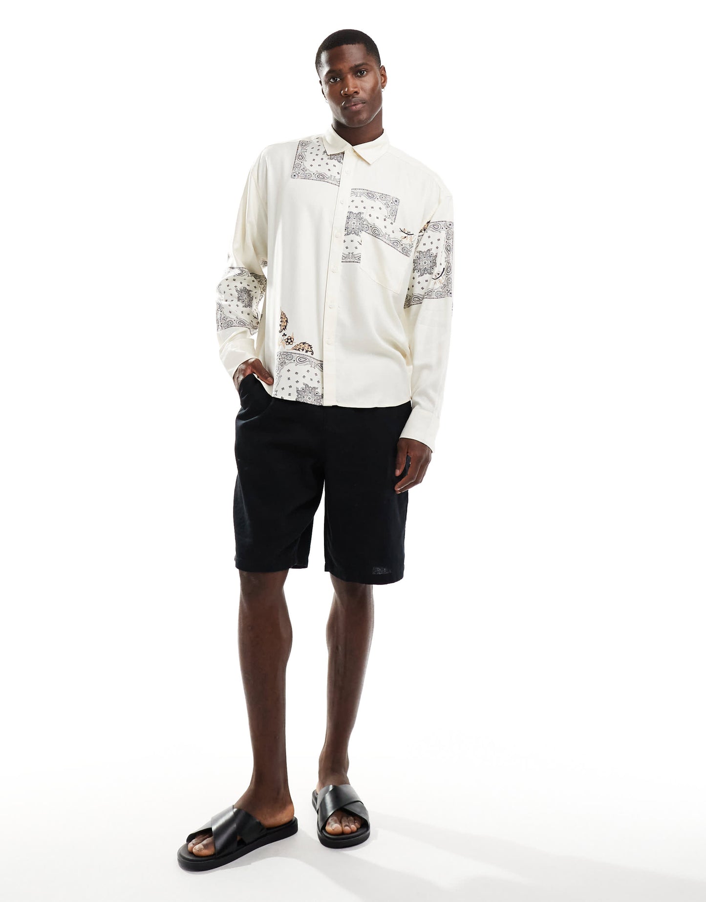 ONLY & SONS long sleeve tile print shirt in stone