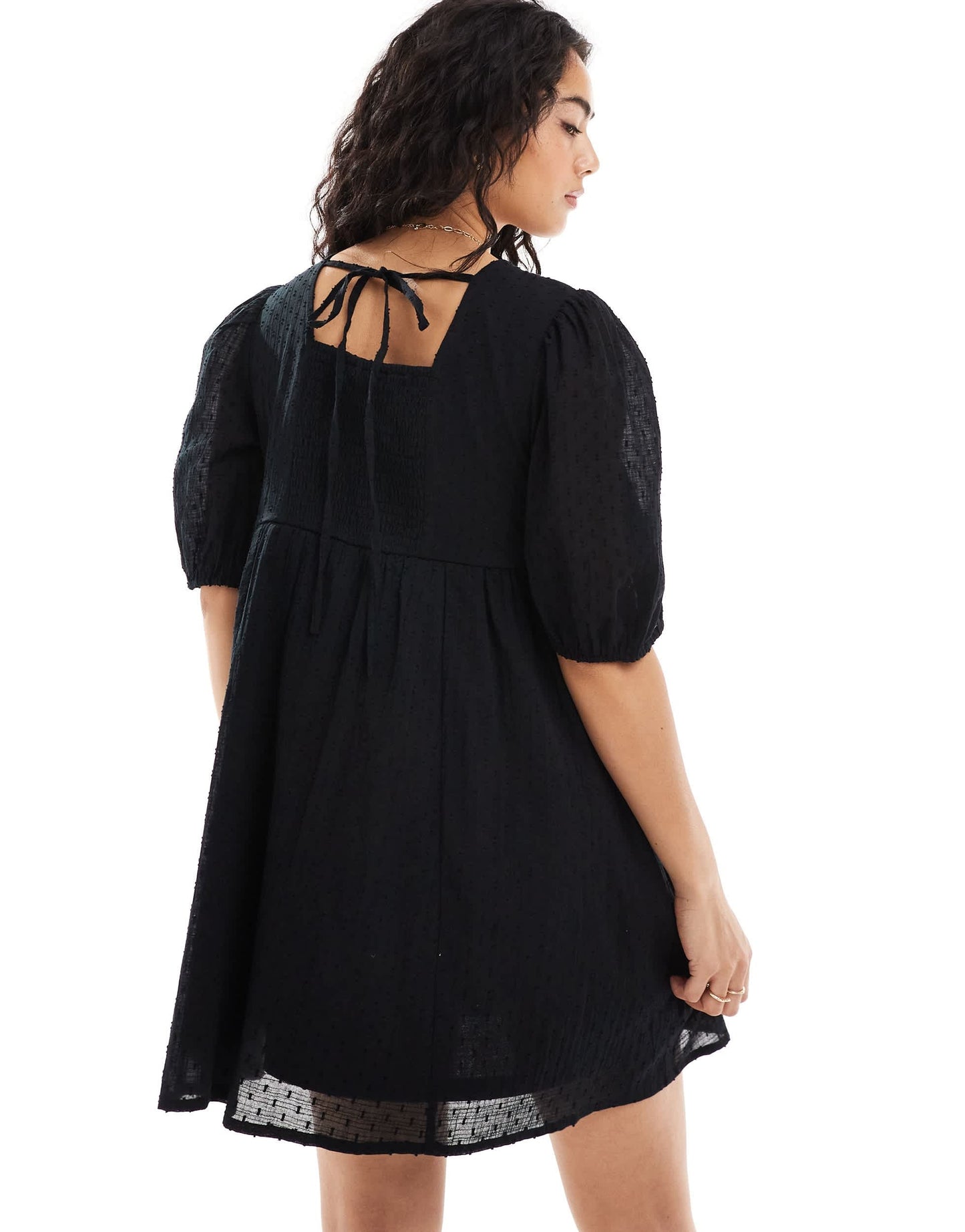 Wednesday's Girl dobby mini smock dress in black