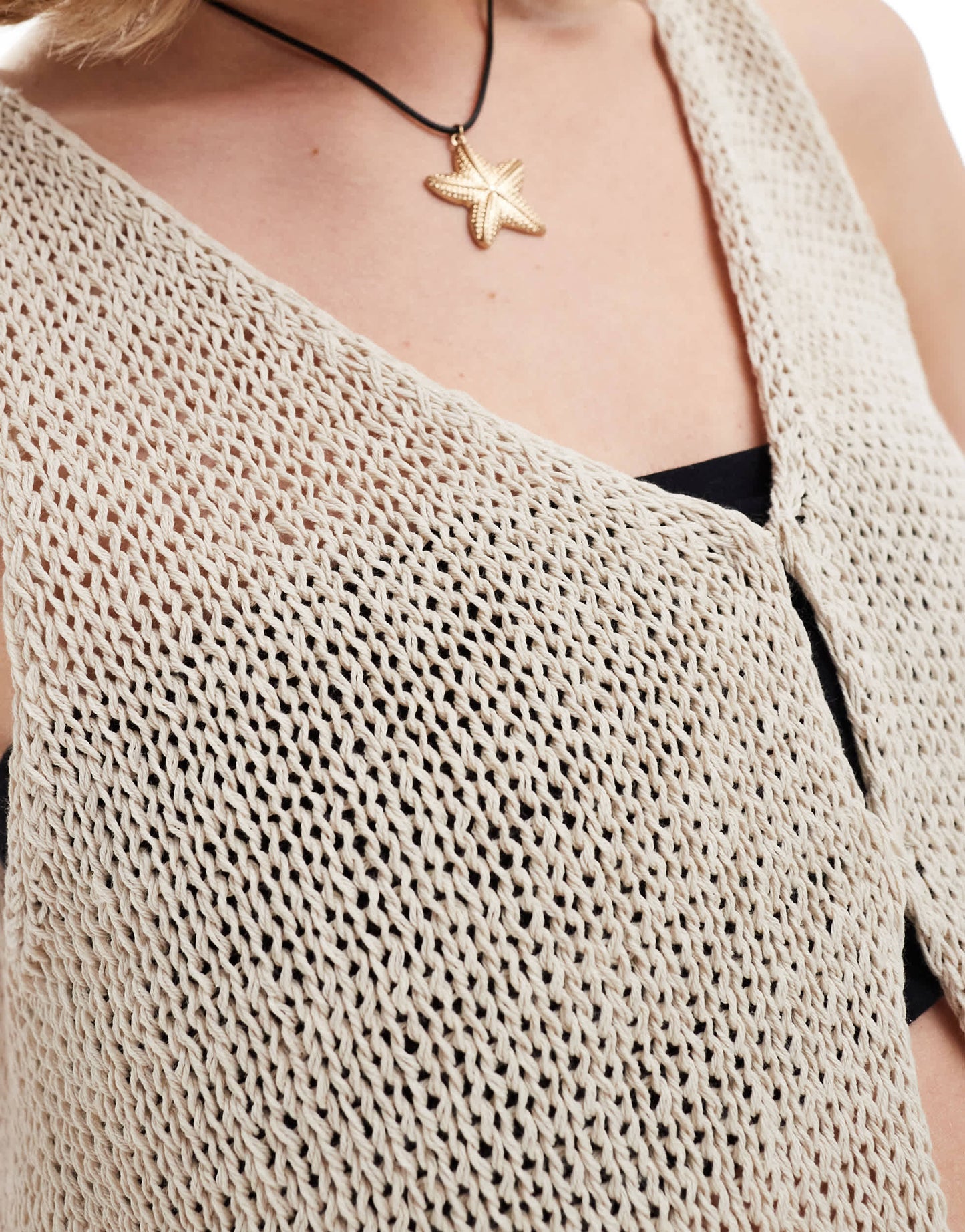 Monki crochet waistcoat vest in beige