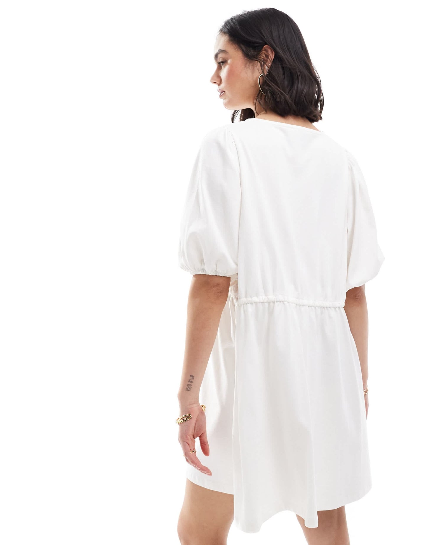 ASOS DESIGN puff sleeve with tie up bodice mini dress in white