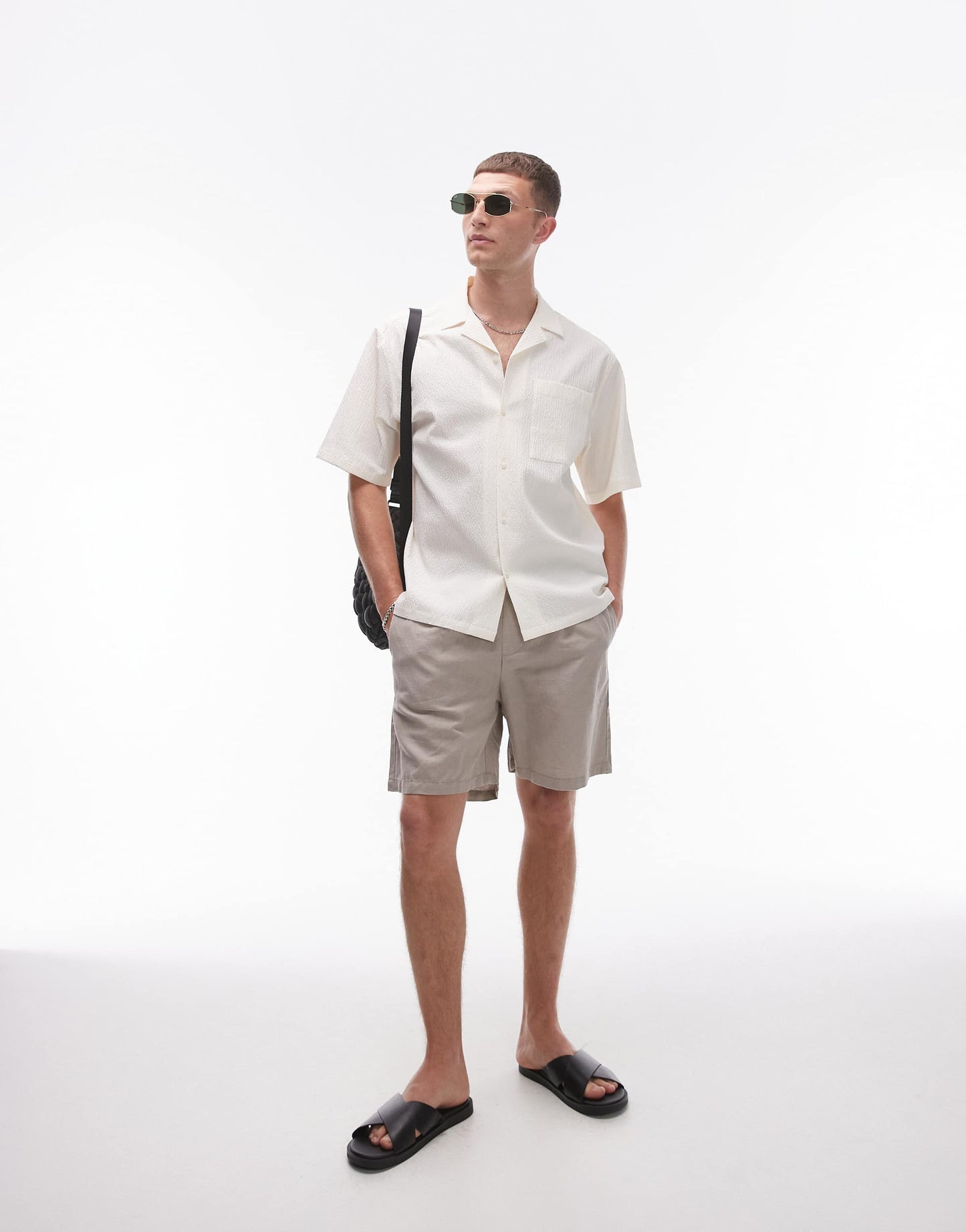 Topman short sleeve relaxed seersucker shirt in ecru