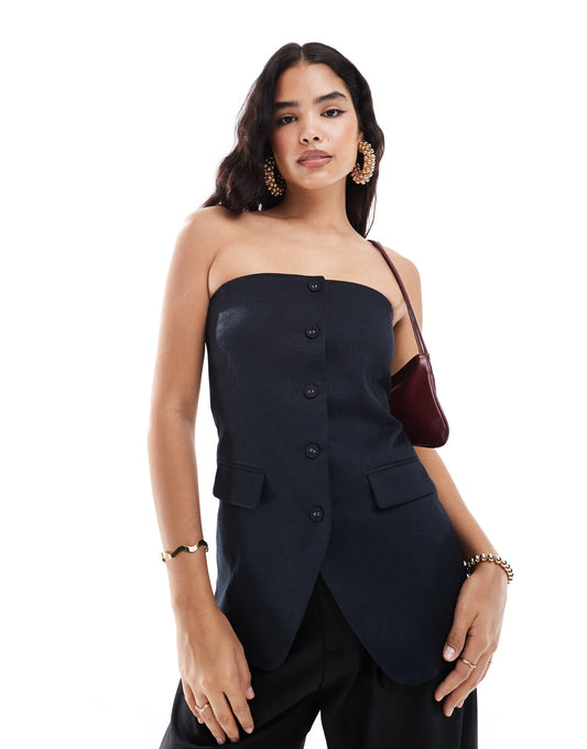 ASOS DESIGN textured bandeau top co-ord in navy