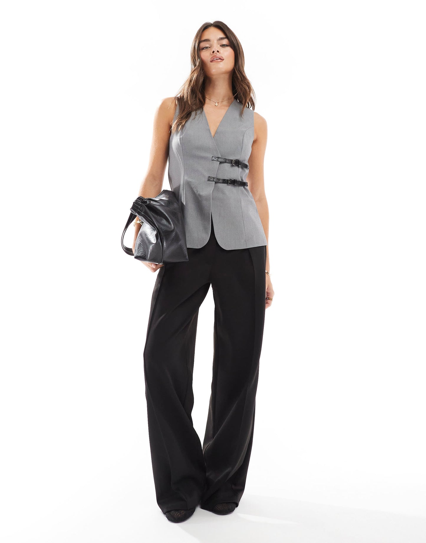 ASOS DESIGN longline belted waistcoat in grey