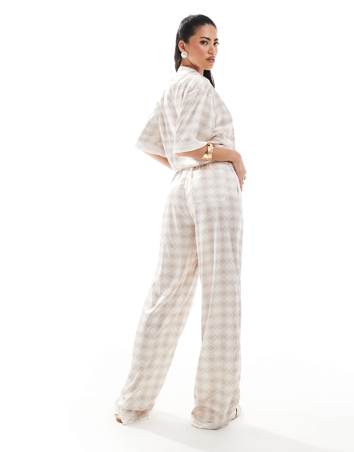 The Couture Club co-ord emblem print wide leg trousers in beige