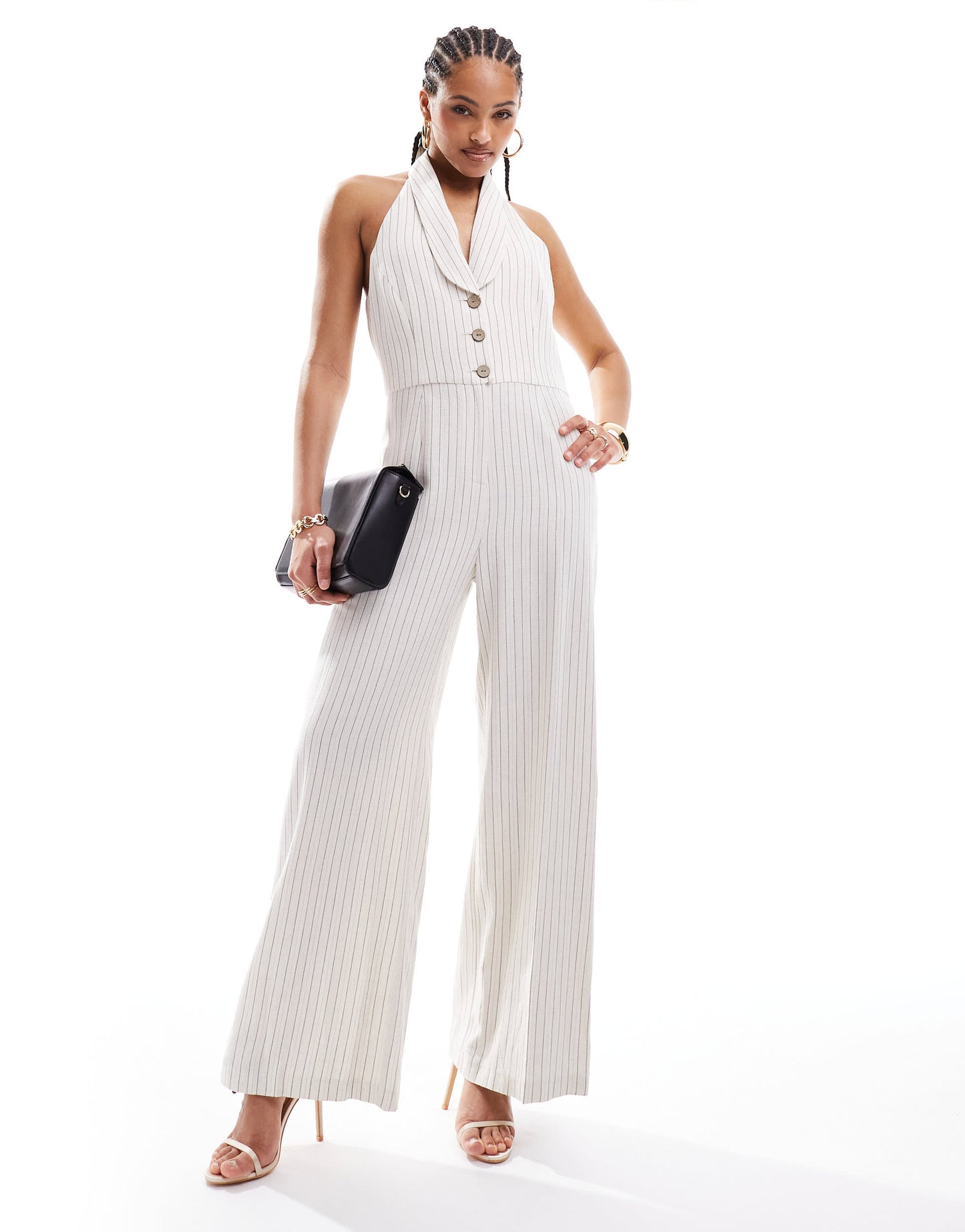 River Island stripe tailored jumpsuit in cream