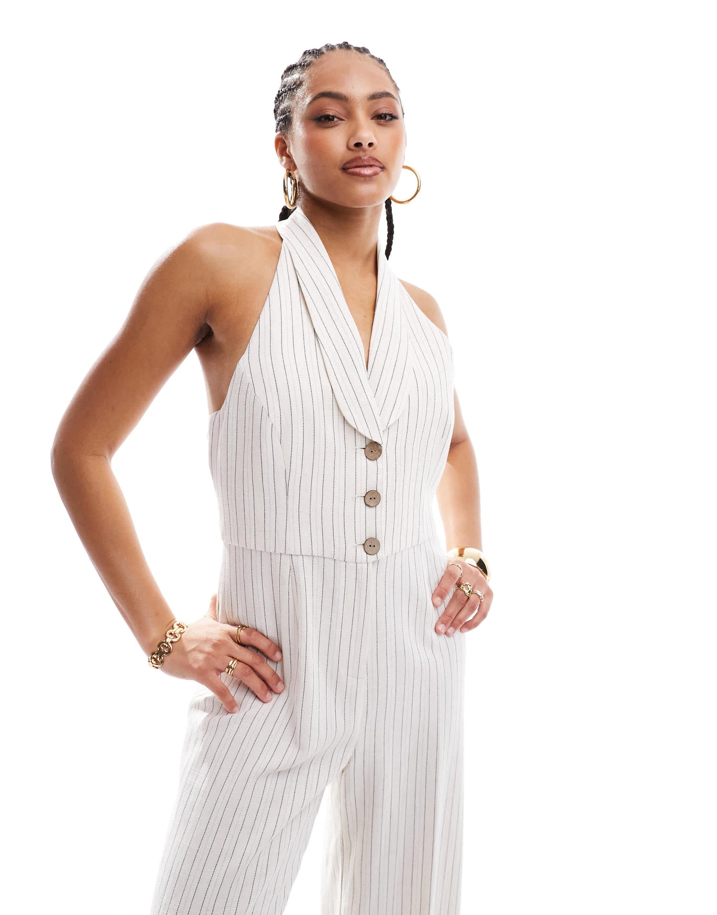 River Island stripe tailored jumpsuit in cream