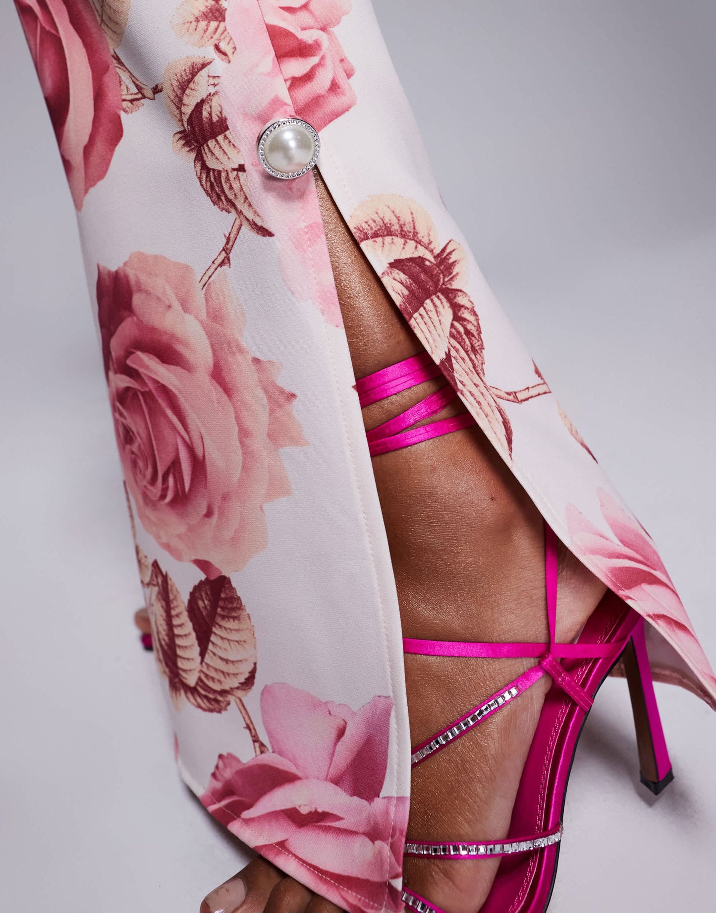 ASOS LUXE co-ord slim fit tailored trouser with embellished button detail in rose print