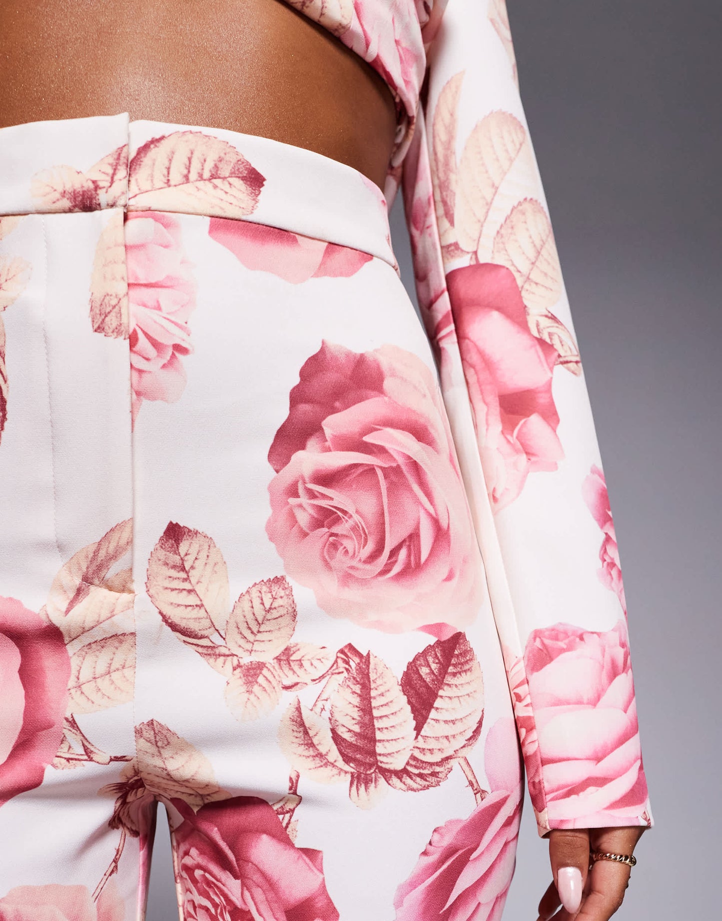 ASOS LUXE co-ord slim fit tailored trouser with embellished button detail in rose print