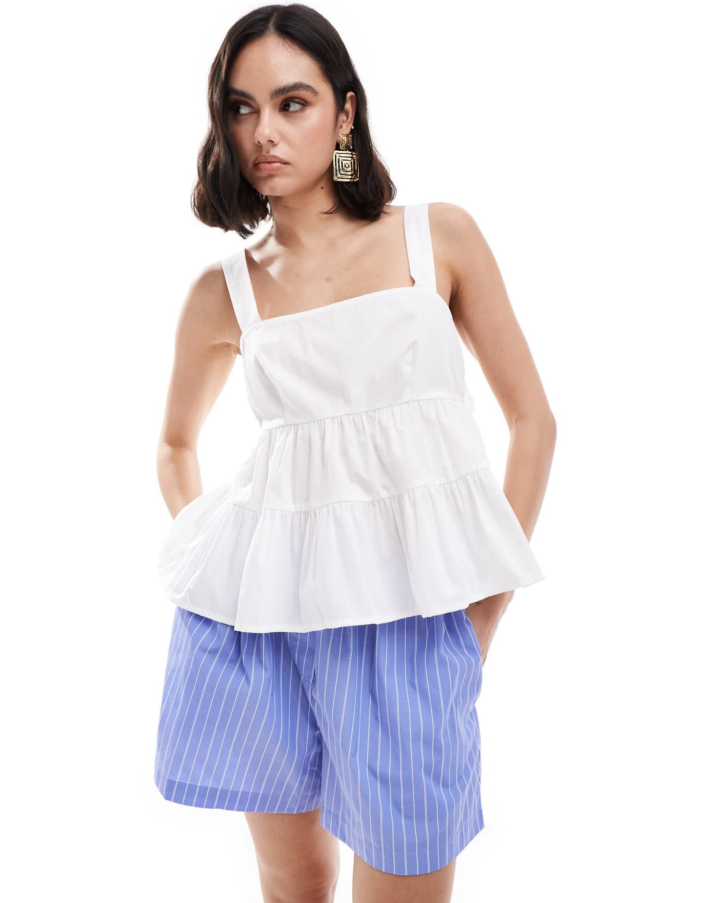 ASOS DESIGN tiered tie back cami top in white