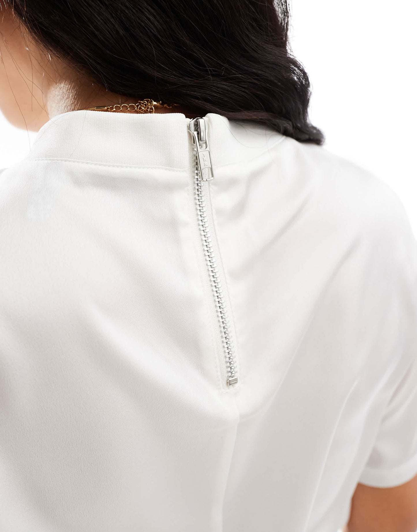 ASOS DESIGN satin t shirt with ribbed neckline in white