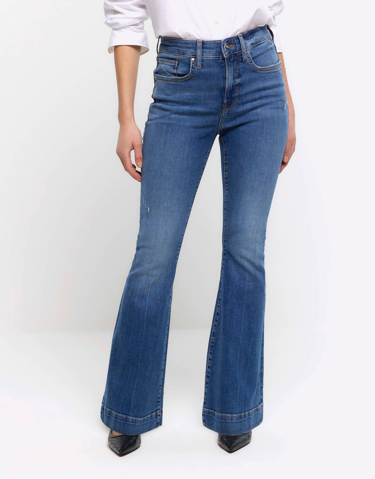 River Island Petite Mid rise flared jeans in denim