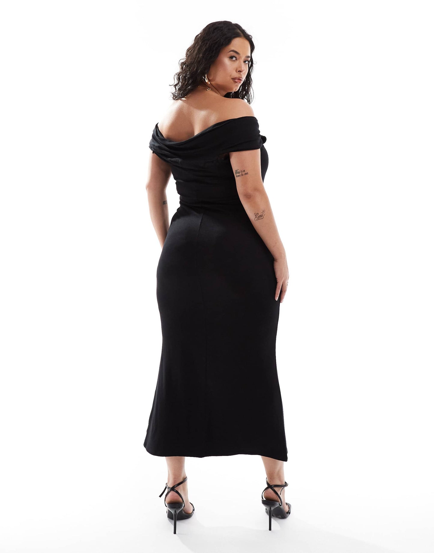 ASOS DESIGN Curve bow detail bardot midi dress in black