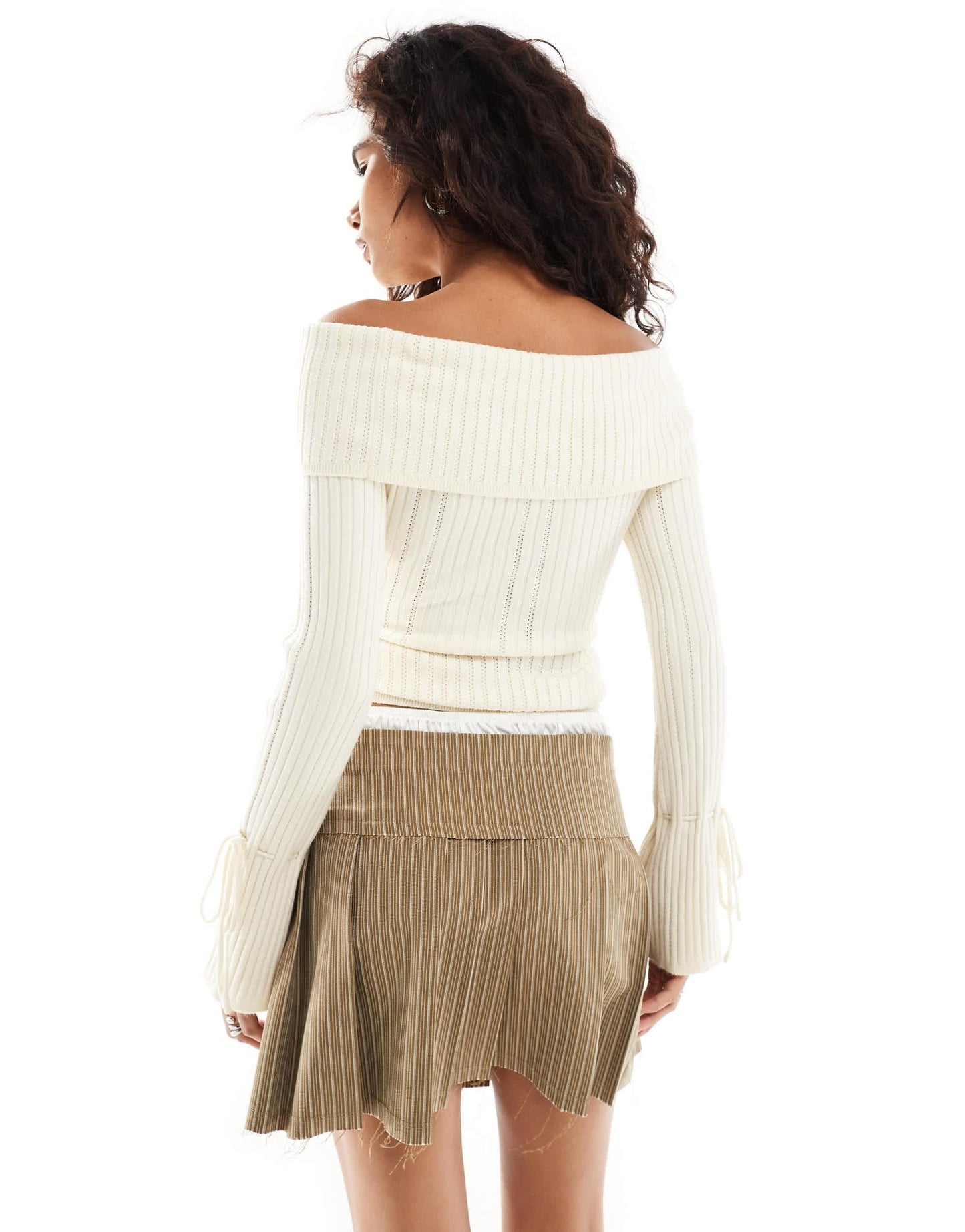 The Kript off shoulder rib knit top in white