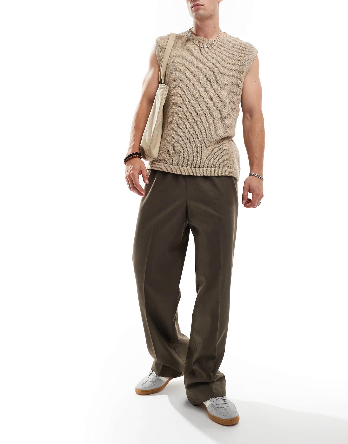 ASOS DESIGN smart wide leg trousers with elasticated waist in brown