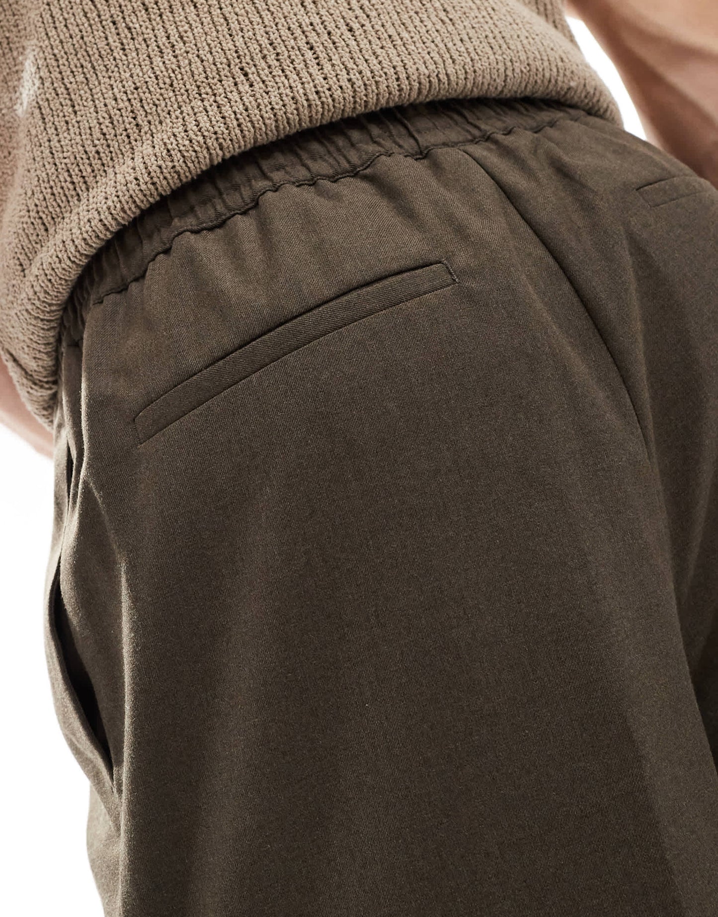 ASOS DESIGN smart wide leg trousers with elasticated waist in brown