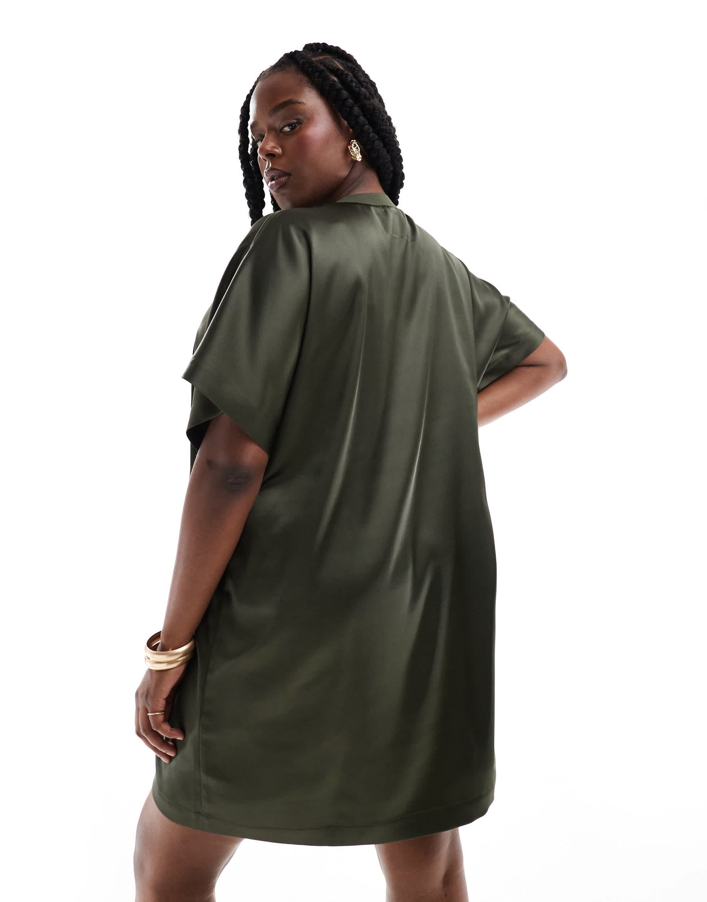 ASOS DESIGN Curve satin oversized mini tshirt dress in khaki