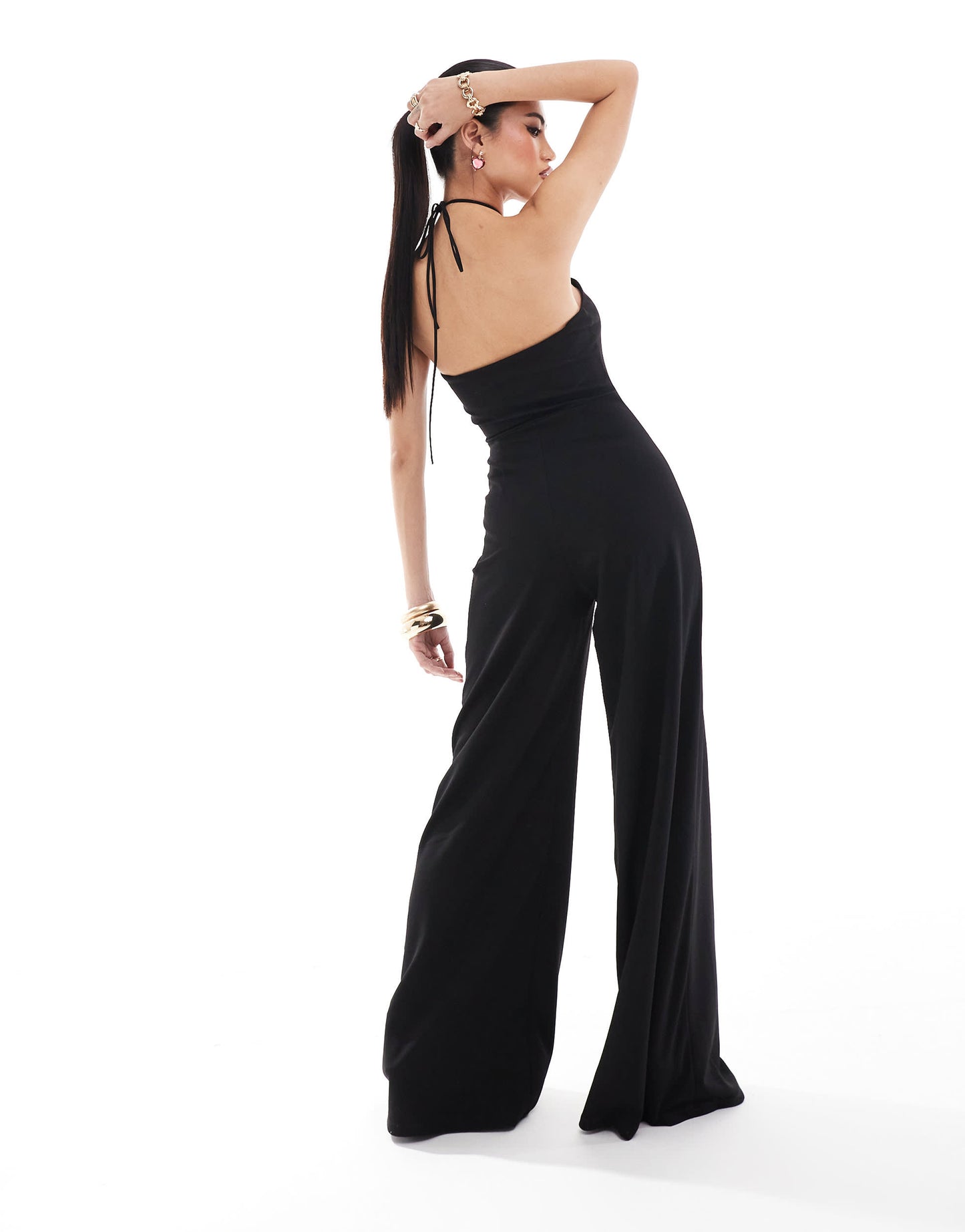 ASOS DESIGN cut out halter wide leg jumpsuit in black