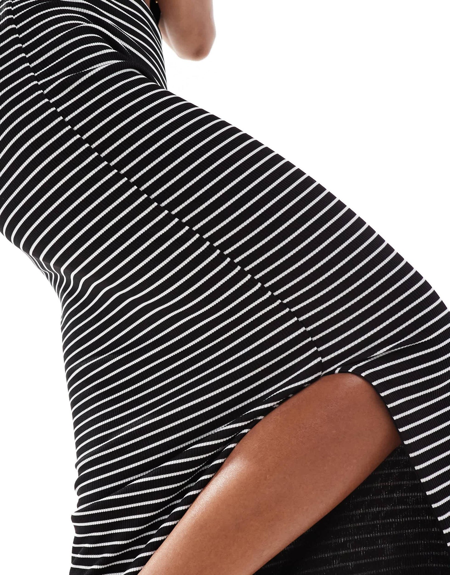 In The Style reversible bodycon side split midi skirt co-ord in black stripe