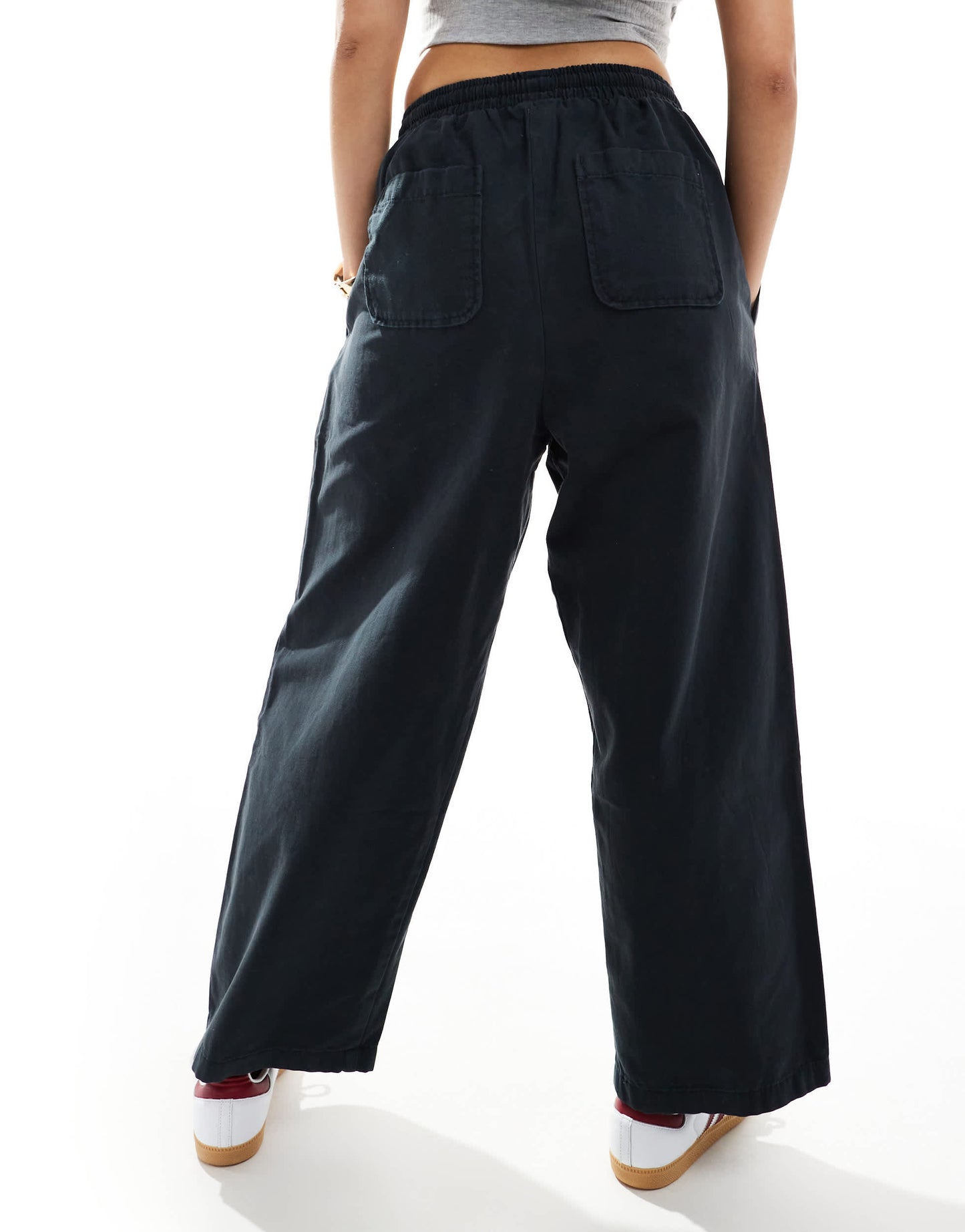 ASOS DESIGN oversized barrel leg pull on trousers in black