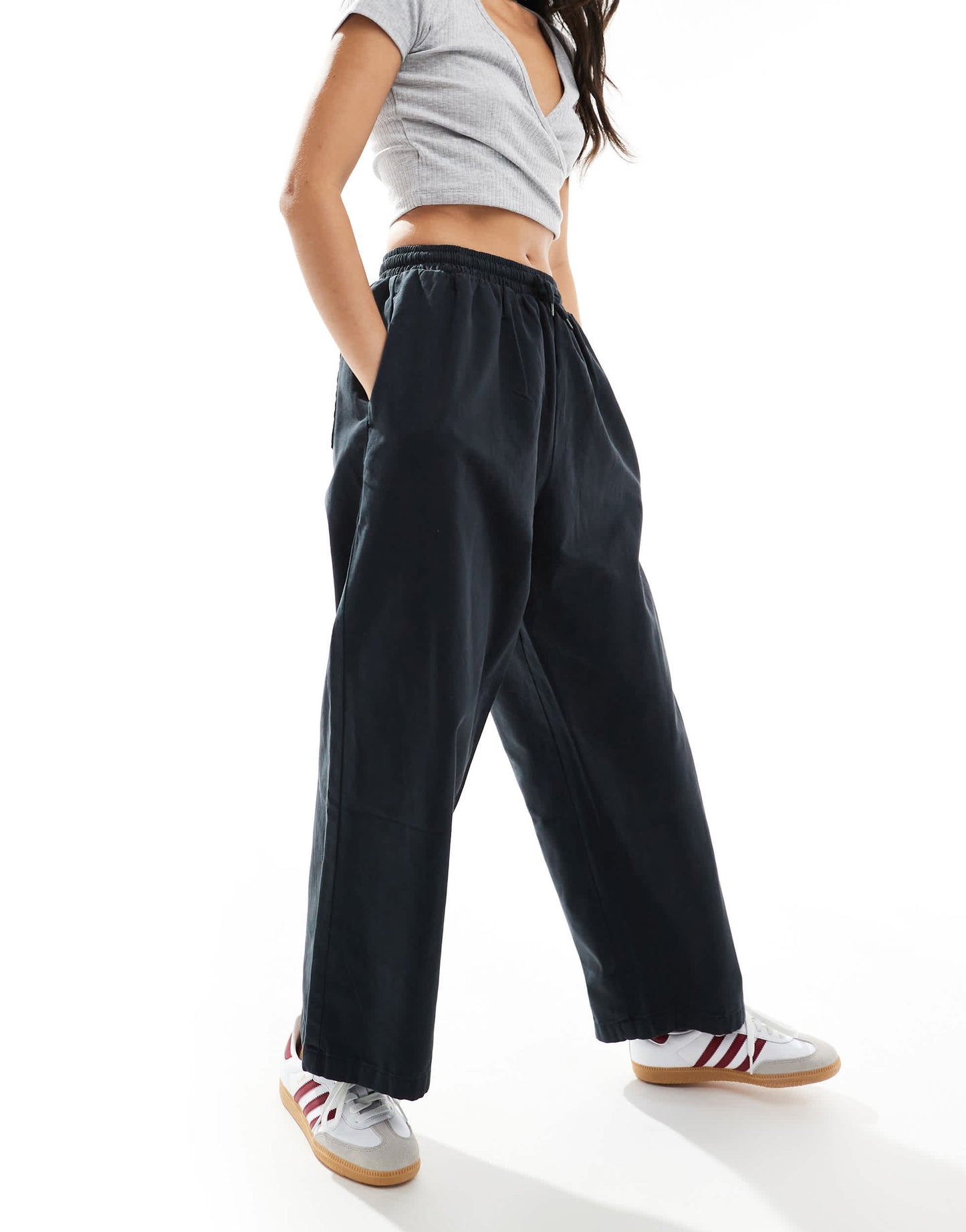 ASOS DESIGN oversized barrel leg pull on trousers in black