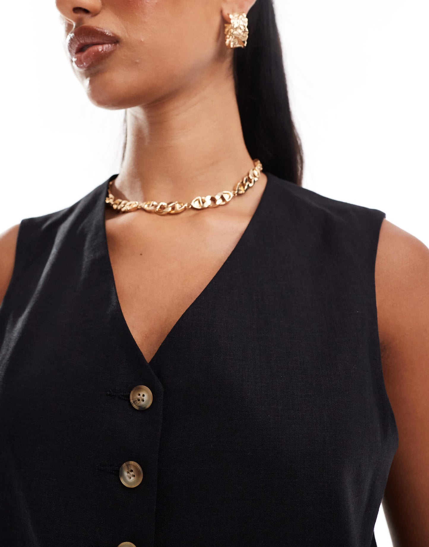 River Island linen waistcoat co-ord in black